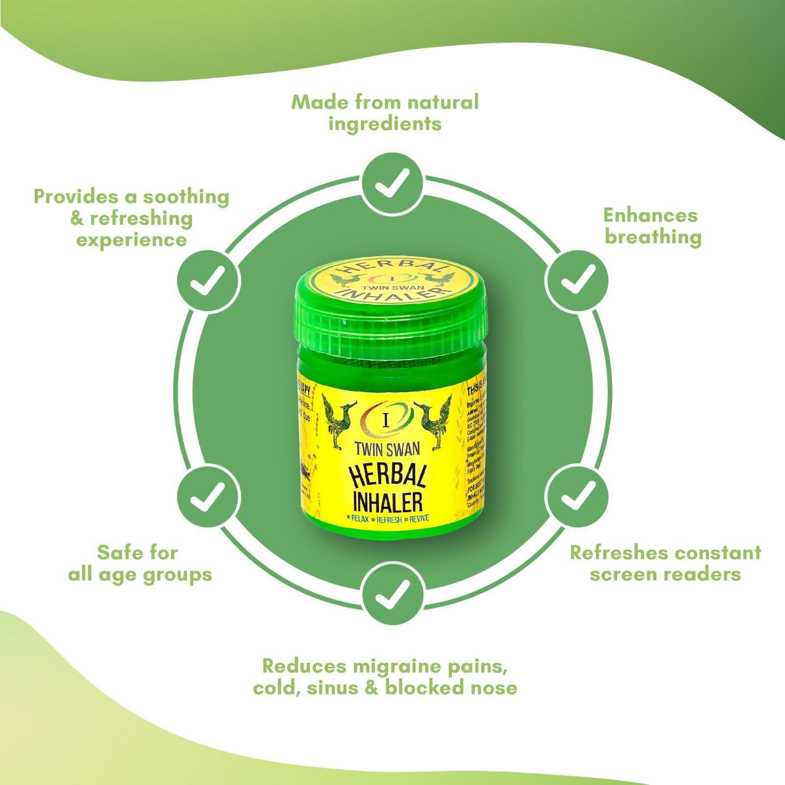 TWIN SWAN Twin Swan Traditional Thai Moderate Strong Herbal Inhalent Inhaler Pain Relief (10 g) (Pack Of 6)