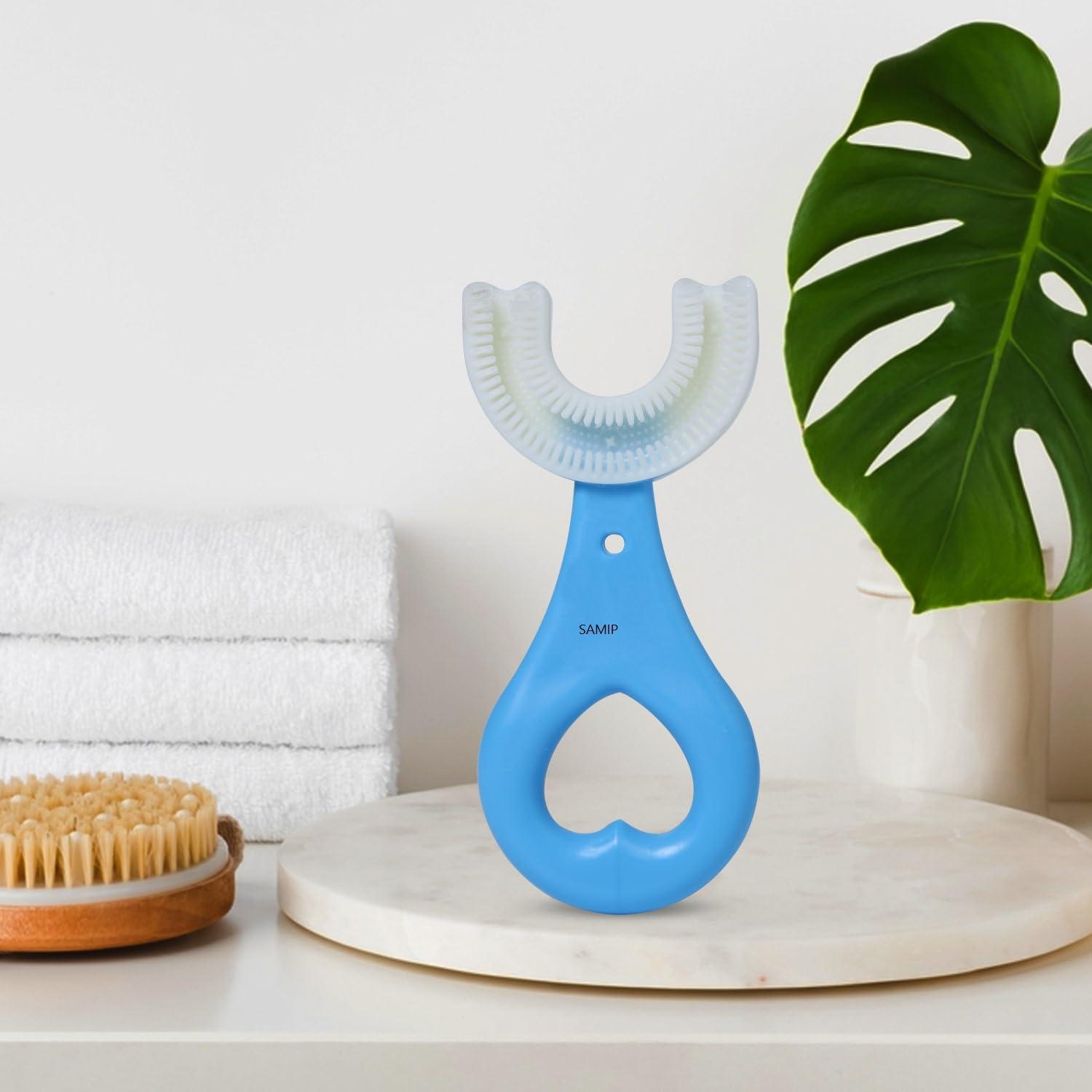 Samip Samip U-Shaped Sensory Baby Teether Toothbrush, Teether Keys, Toddler Toothbrush with Food Grade Soft Silicone Brush Head, 360 Oral Teeth Cleaning Tools Ultra Soft pack of 1 (Heart-Shape) In Multi Color