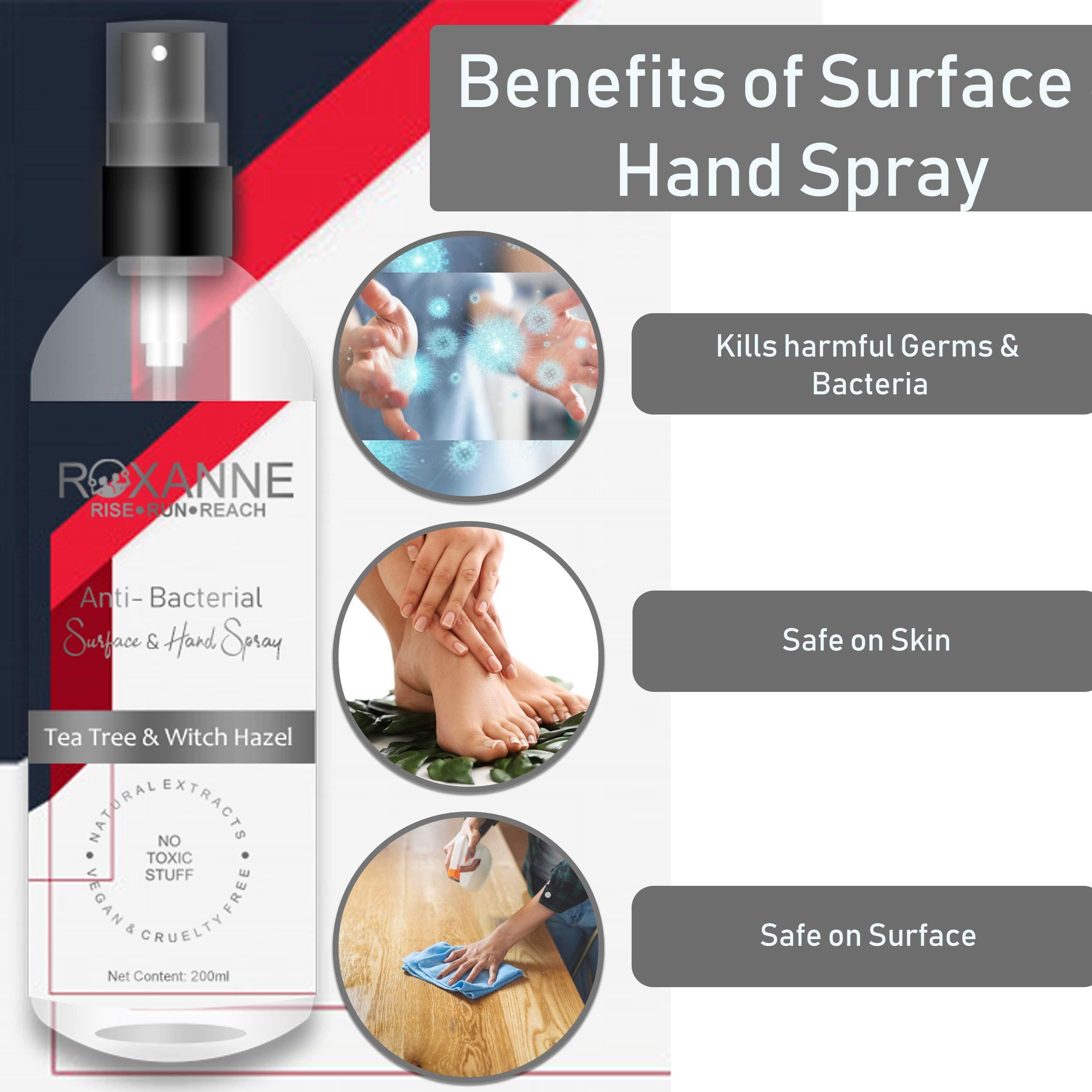 Roxanne Roxanne Anti-Bacterial Surface and Hand Spray Enriched with Tea Tree and Witch Hazel Antibacterial Antiseptic 99.9% Effective Germ-Killing (Pack of 2)
