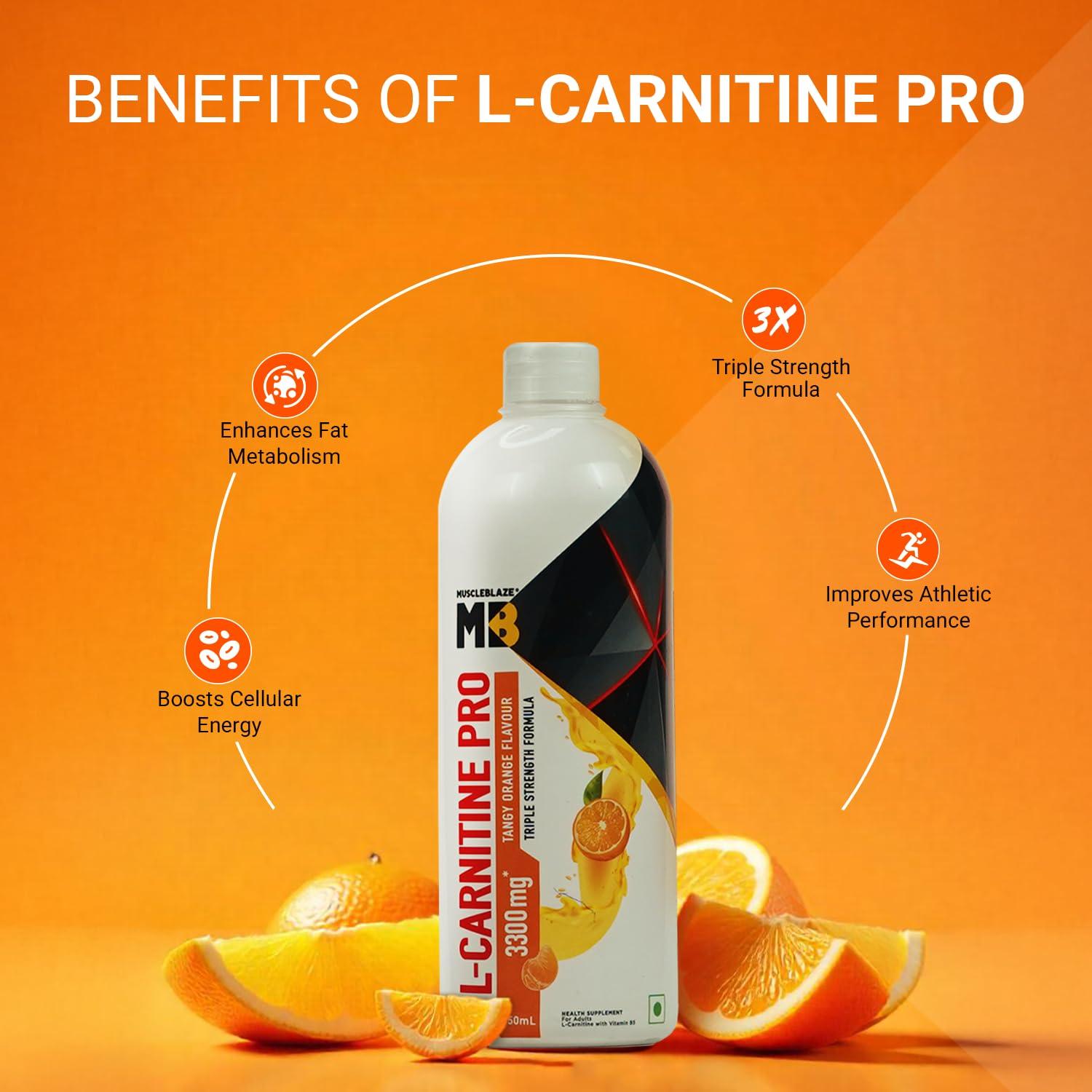 MuscleBlaze MuscleBlaze Liquid L-Carnitine PRO (Tangy Orange, 450ml) | Triple Strength Formula | 3300mg L- Carnitine