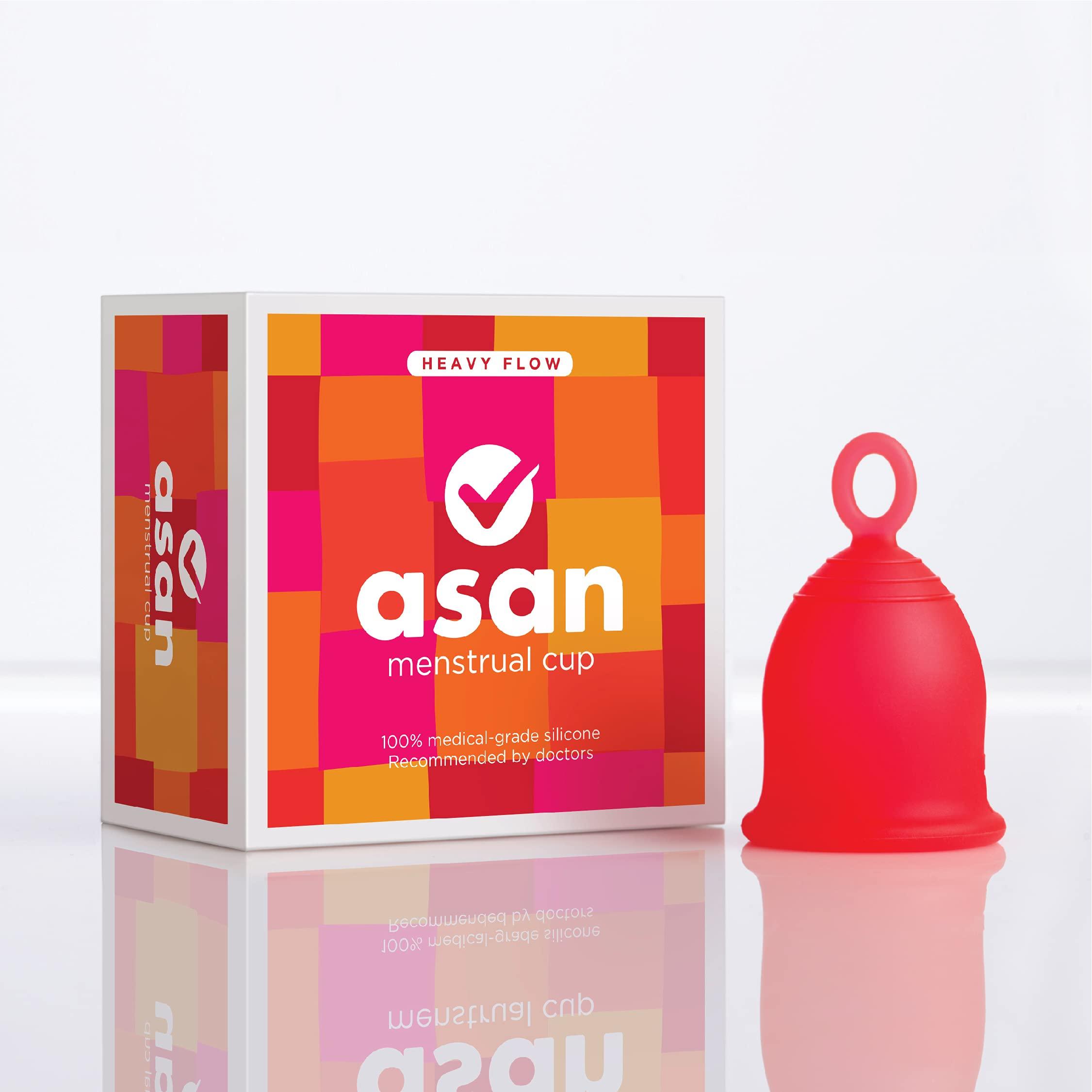 Asan Asan Menstrual Cup-Easiest Cup To Insert & RemoveISpecial Ring Design|Premium Medical Grade SiliconeIDesigned In The Usa (Heavy Flow),Pack of 1 Count,Red