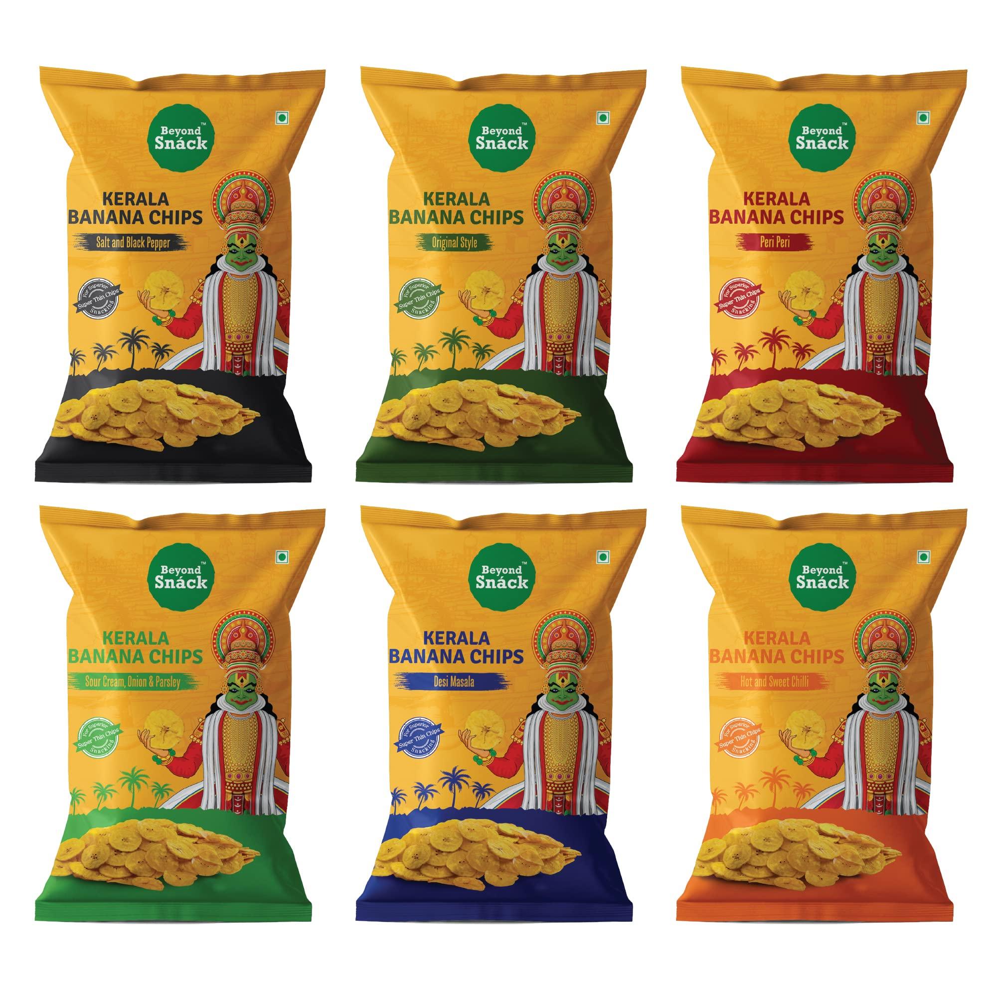 BEYOND SNACK Beyond Snack Kerala Banana Chips Thin Crunch Crispy Snacks 600g (100g*6packs) - Party Pack (600gms (Pack of 6), Combo)