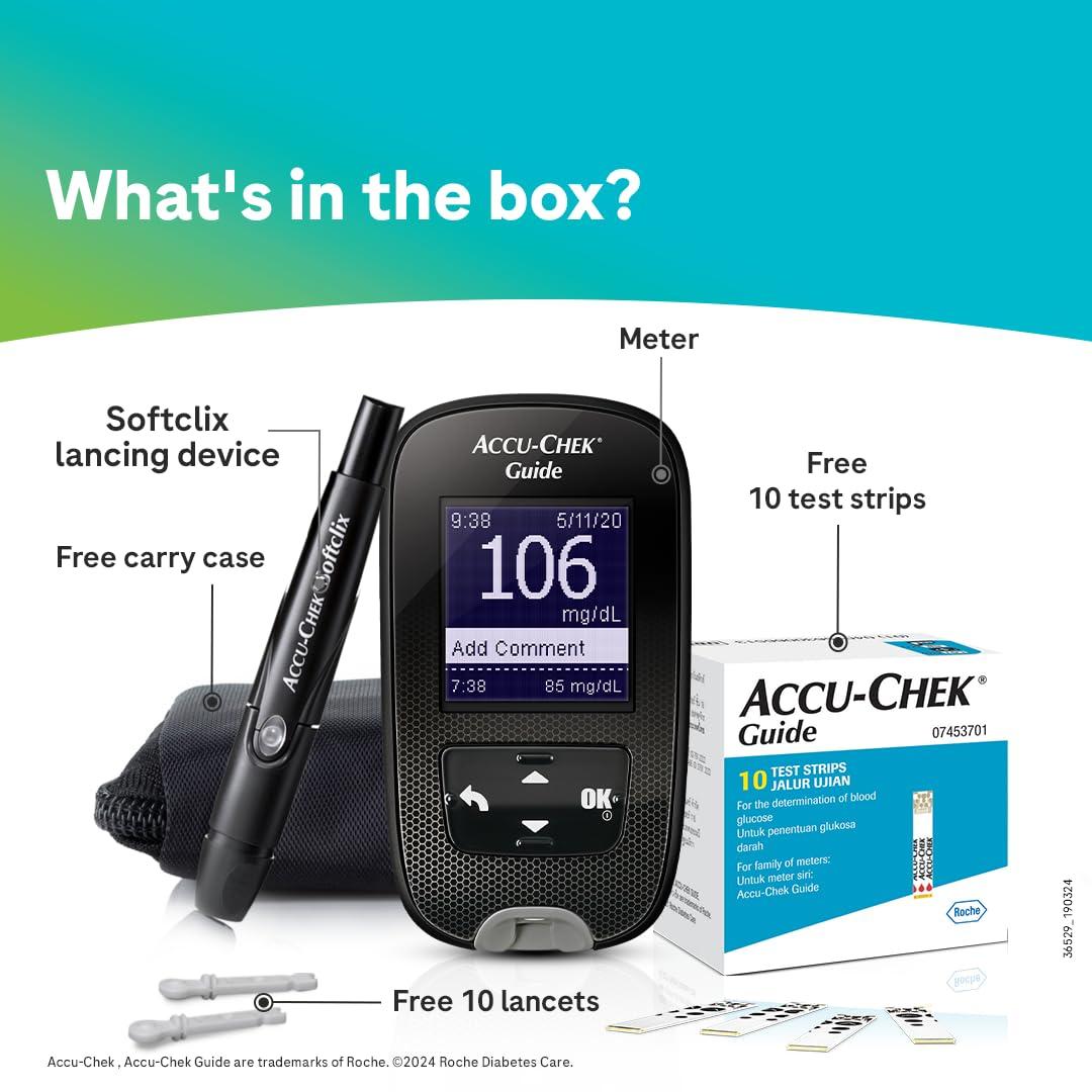 Accu-Chek Accu-Chek Guide Blood Glucose Monitoring System With 10 Free Test Strips - Pack of 1 Kit