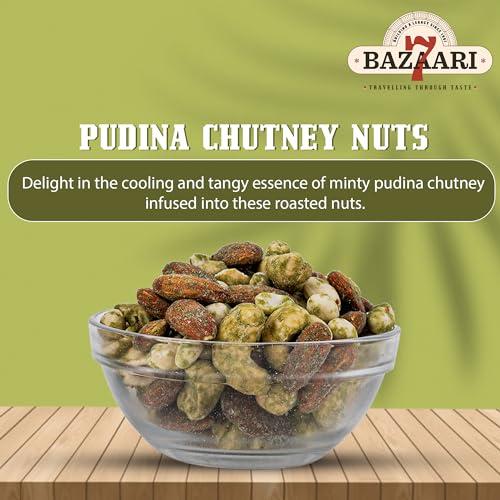 7 BAZAARI 7 BAZAARI Pudina Chutney Roasted Trail Mix 175g - Blend of Almonds, Cashews, Peanuts | No Oil Added | Healthy & Tasty Nuts and Dry Fruits, Crunchy Snack, Gluten-Free