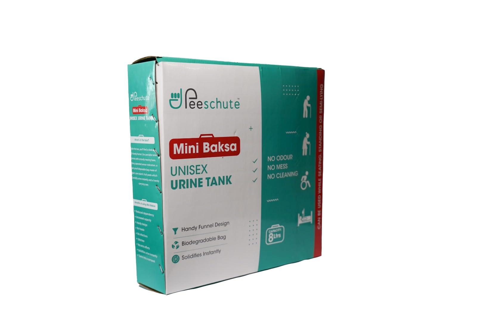 Peeschute Peeschute- Mini Baksa- Modular urinal for old age- bed ridden- Unisex- 8 liters capacity- solidifies instantly