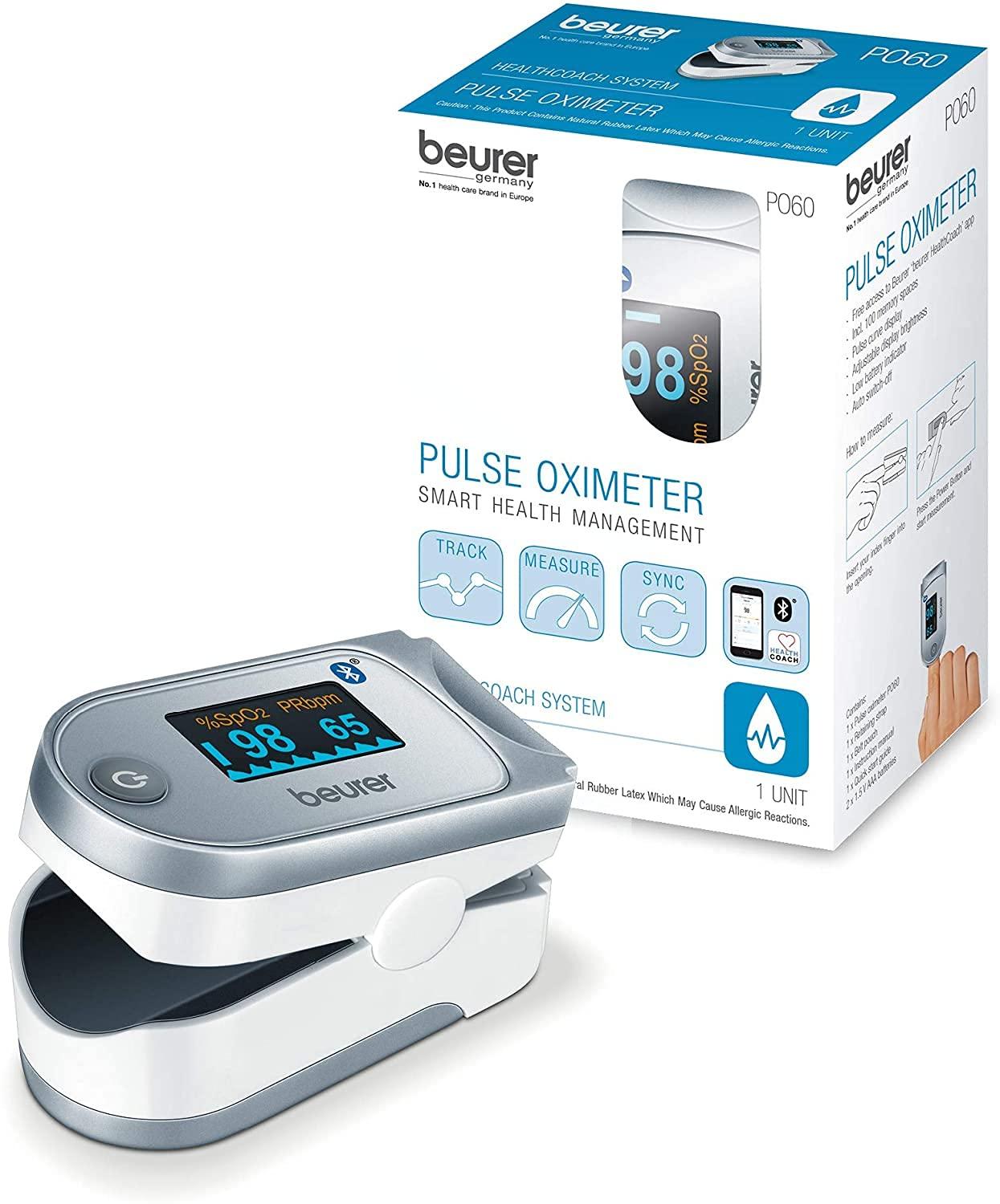 Beurer Beurer PO60 Pulse Oximeter with Bluetooth and Health Manager App, 3 Years Warranty