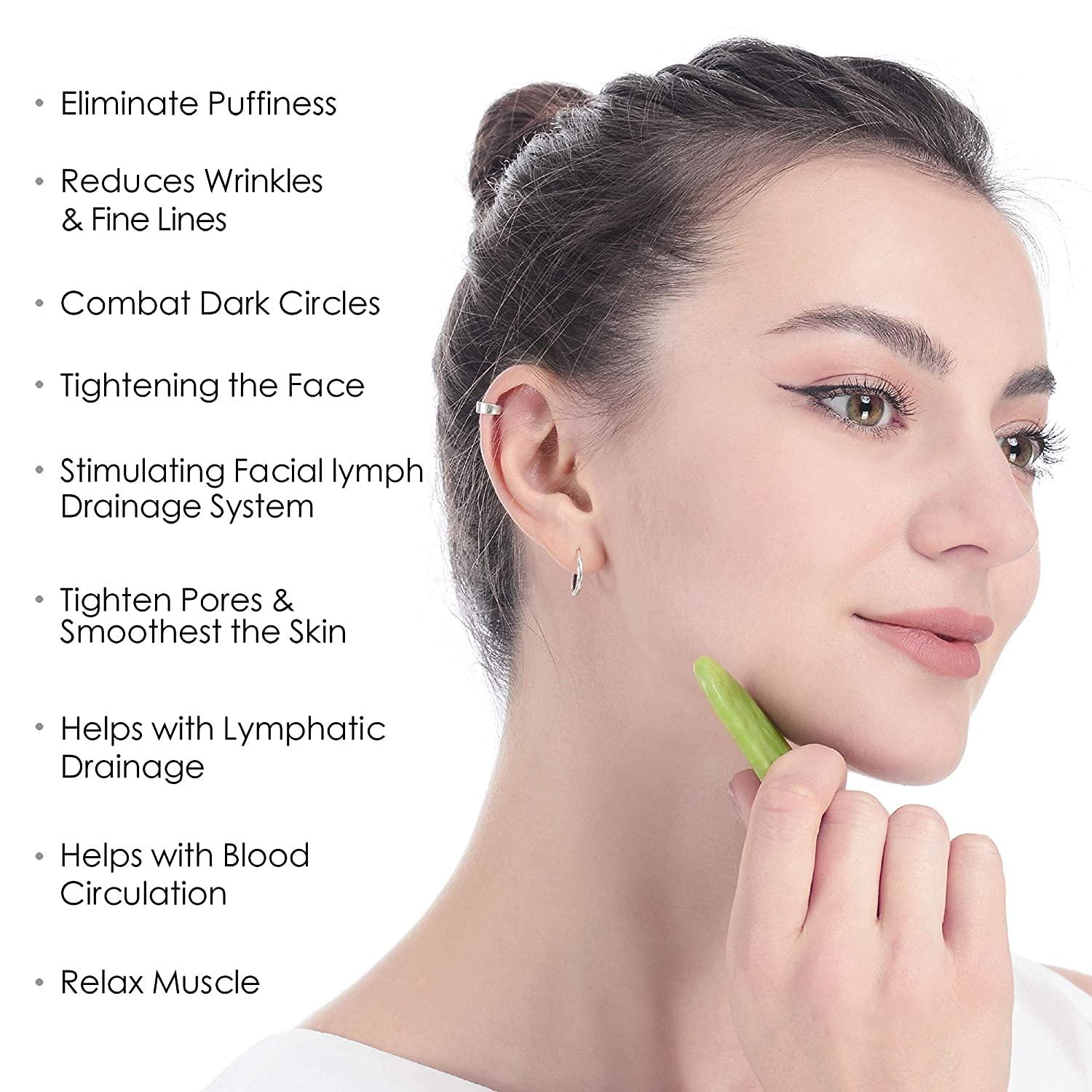 KILO COOL HVAC Jade Roller and Gua Sha Set for Beautiful Skin Detox - Facial Body Eyes Neck Massager Tool Reduce Wrinkles Aging - Original Natural Jade Stone