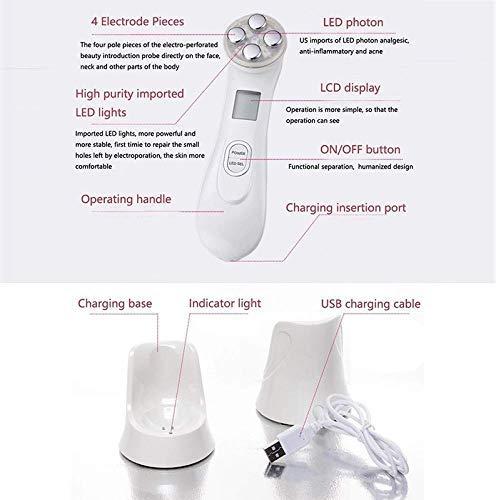 4beauty Therapy 5 In1 Facial Corded Electric Lifting Machine, LED Light Therapy Wrinkle Remover Skin Tightening Anti Aging Skin Rejuvenation Massager 5 in 1 RF EMS Beauty Device for Women