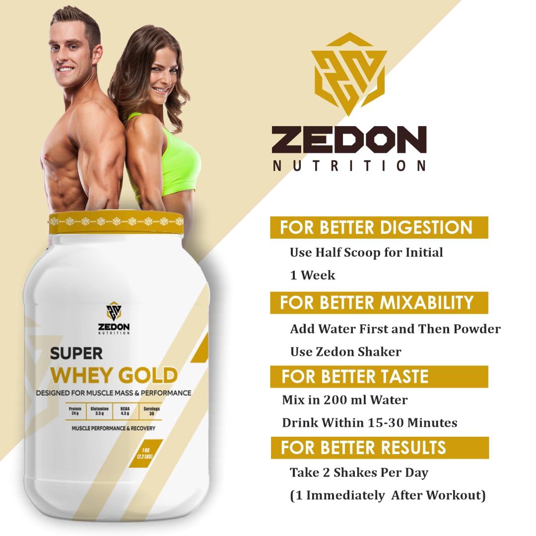 Zedon Nutrition Zedon Nutrition Super Whey Gold 100% Whey Isolate Protein Source | 24g Protein | Muscle Recovery for Men & Women | Vegetarian (Coffee, 1 KG)