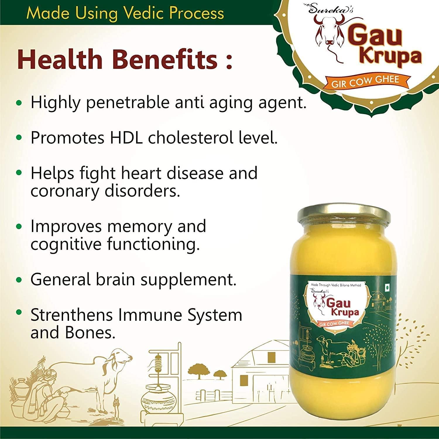 GauKrupa GauKrupa A2 Gir Cow Pure Gir Cow Desi Ghee A2 | a2 Bilona Method Desi Ghee | 100% Desi Gir Cow | Grassfed, Cultured, Premium & Traditional Ghee 1L (1000 Ml (Pack of 1))