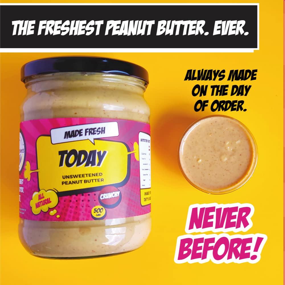 TheFreshNeeds TheFreshNeeds Natural Peanut Butter (Unsweetened Crunchy) | Made Fresh on Order | 500gm | High Protein | Insanely Tasty & Healthy | Sugar-free