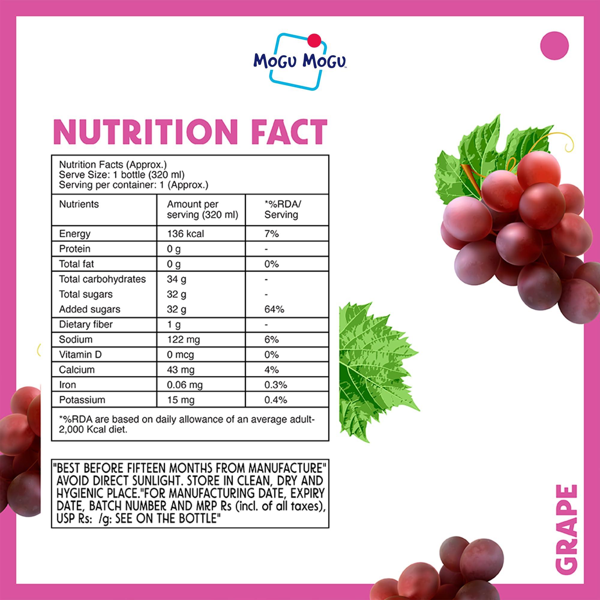 Mogu Mogu Mogu Mogu Grape Juice with 25% NATA De Coco | Energy Booster Drink | Full of Fruit Fibres | No Added Preservatives and Colours - (Pack of 9, 300ml Each)