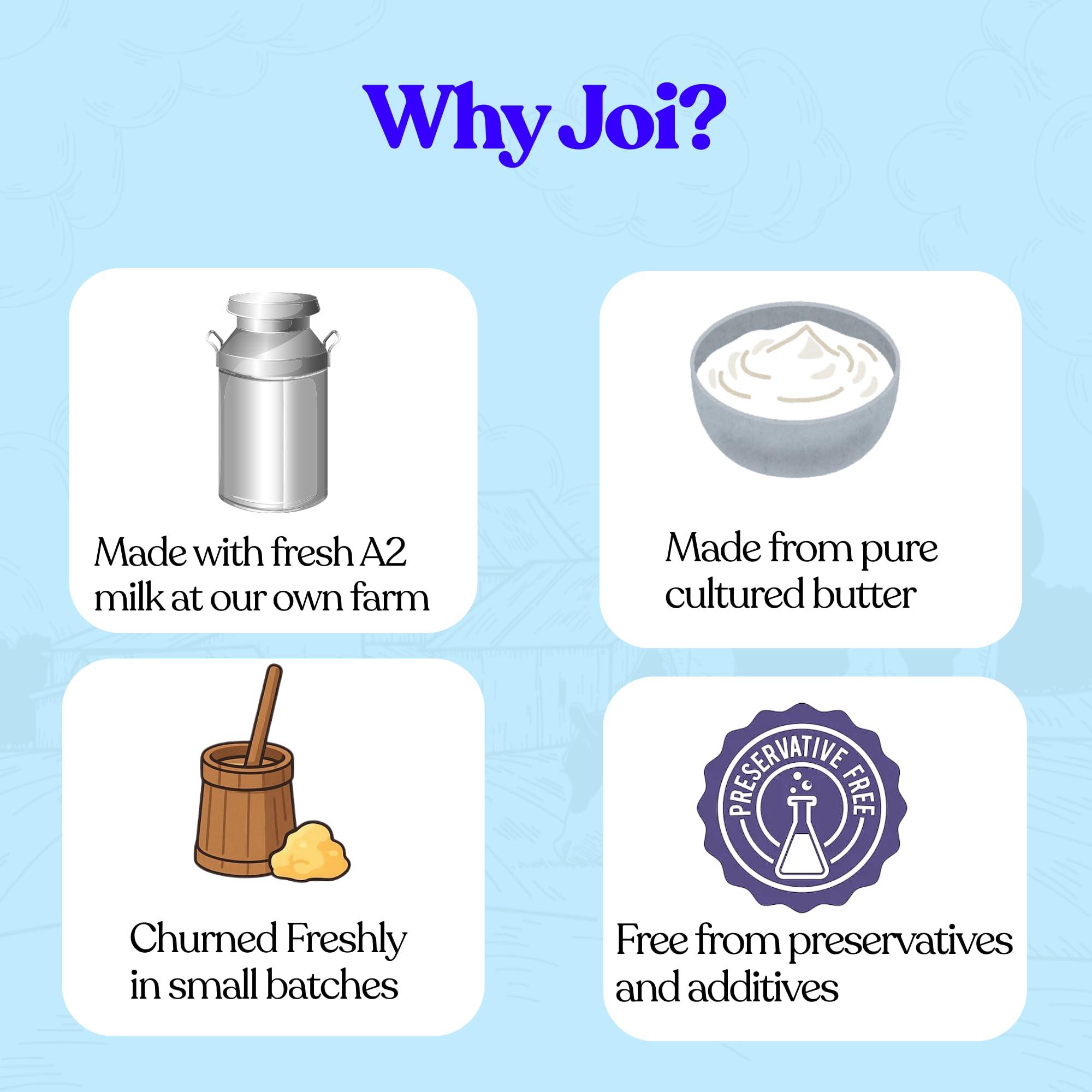 JOI JOI Farm Cultured A2 Cow Desi Ghee 200 Ml X 1 | Pure Ghee | Bilona Method | Certified, Farm-made, Healthy, Curd Churned & Non Adulterated