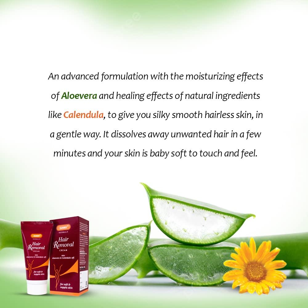 Sunny Sunny Hair Removal Cream Enriched With Aloevera & Calendula for Pain Free & Gentle Removal of Unwanted Hair | For Moisturized, Baby Soft, Velvety Smooth, Hairless Skin (100gm)