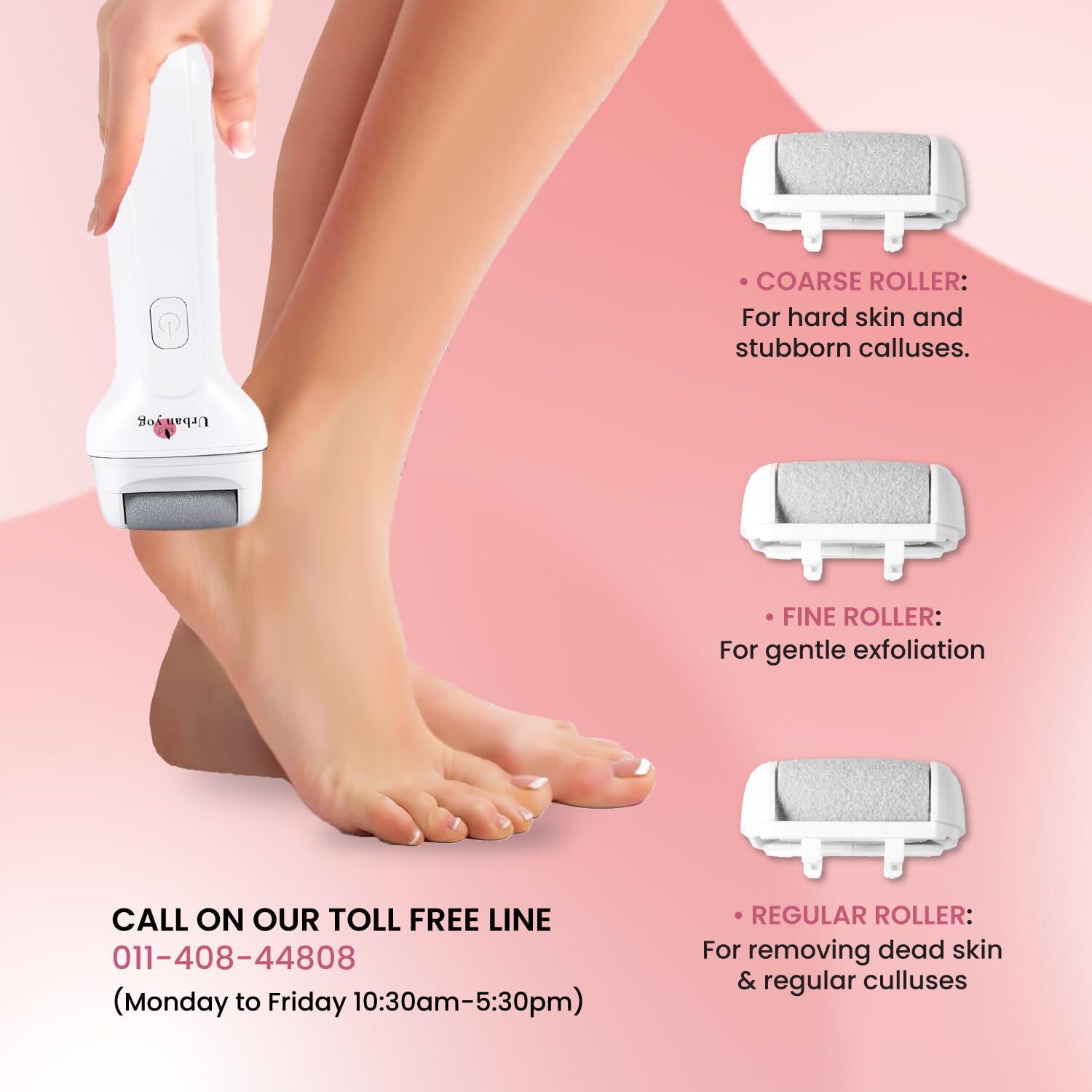 Urban yog Urban yog Callus Remover with 3 Interchangeable Head Rollers, Rechargeable, Callus & Dead Skin Removal, Pedicure Device Filer for Foot Care, 2 Speed Settings, Fast Type-C Charging, 1200mAh Battery