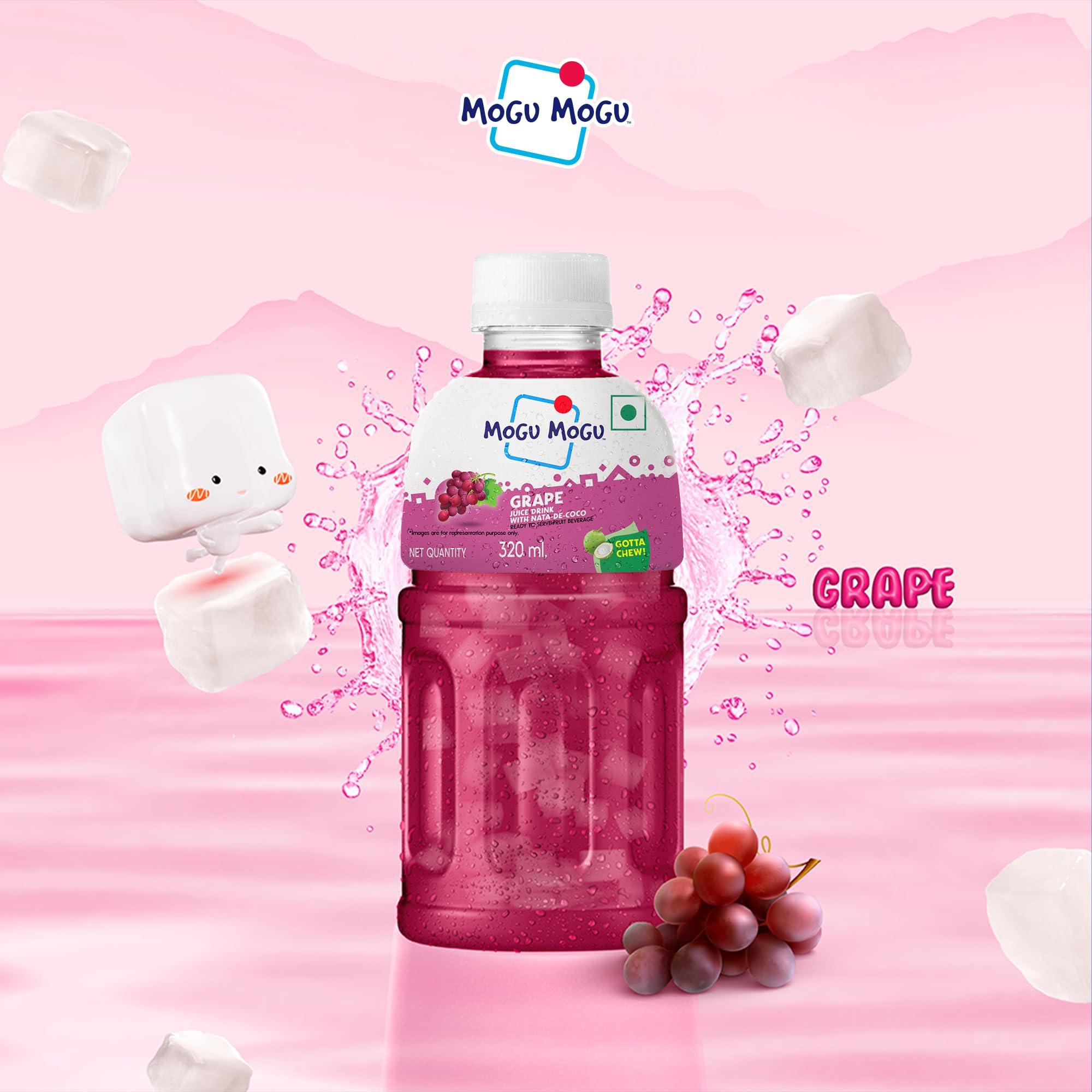 Mogu Mogu Mogu Mogu Strawberry and Grape Juice 25% with NATA De Coco | Energy Booster Drink | Full of Fruit Fibres | No Added Preservatives and Colours - (Pack of 6, 300ml each)