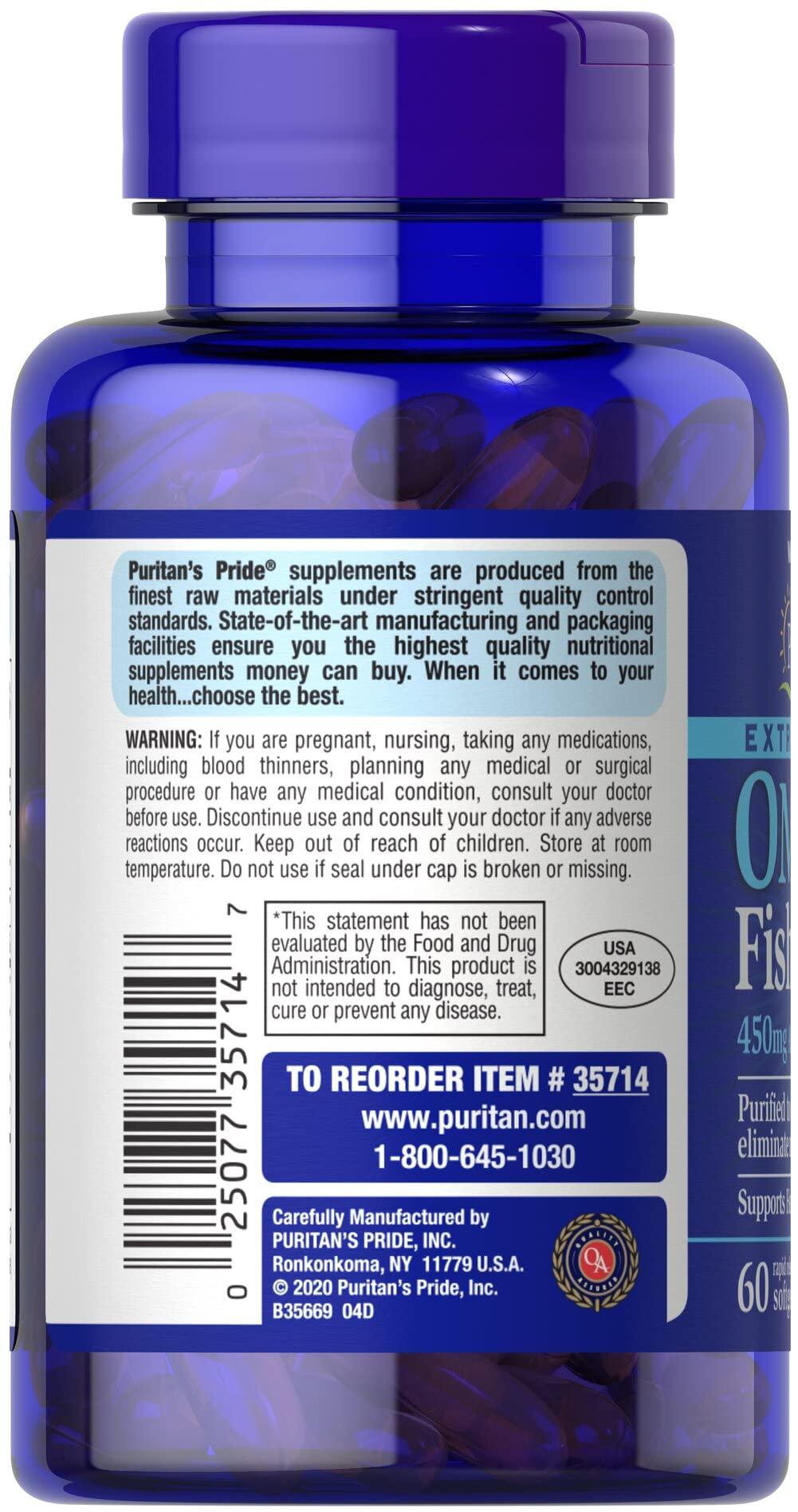 Puritan's Pride Puritan's Pride Extra Strength Omega-3 Fish Oil 1500 mg (450 mg Active Omega-3)-60 Softgels
