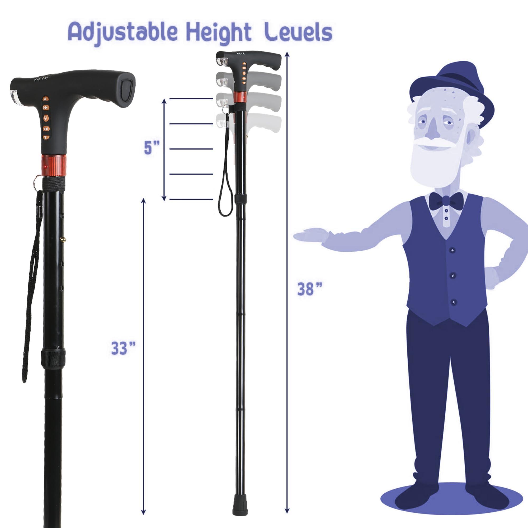 RCSP RCSP Walking Stick Folding Cane for Men and Women One Leg Crutches Old People Portable Comfortable Walking Stick with FM Radio and Torch Fuction Versatile Use (Black)