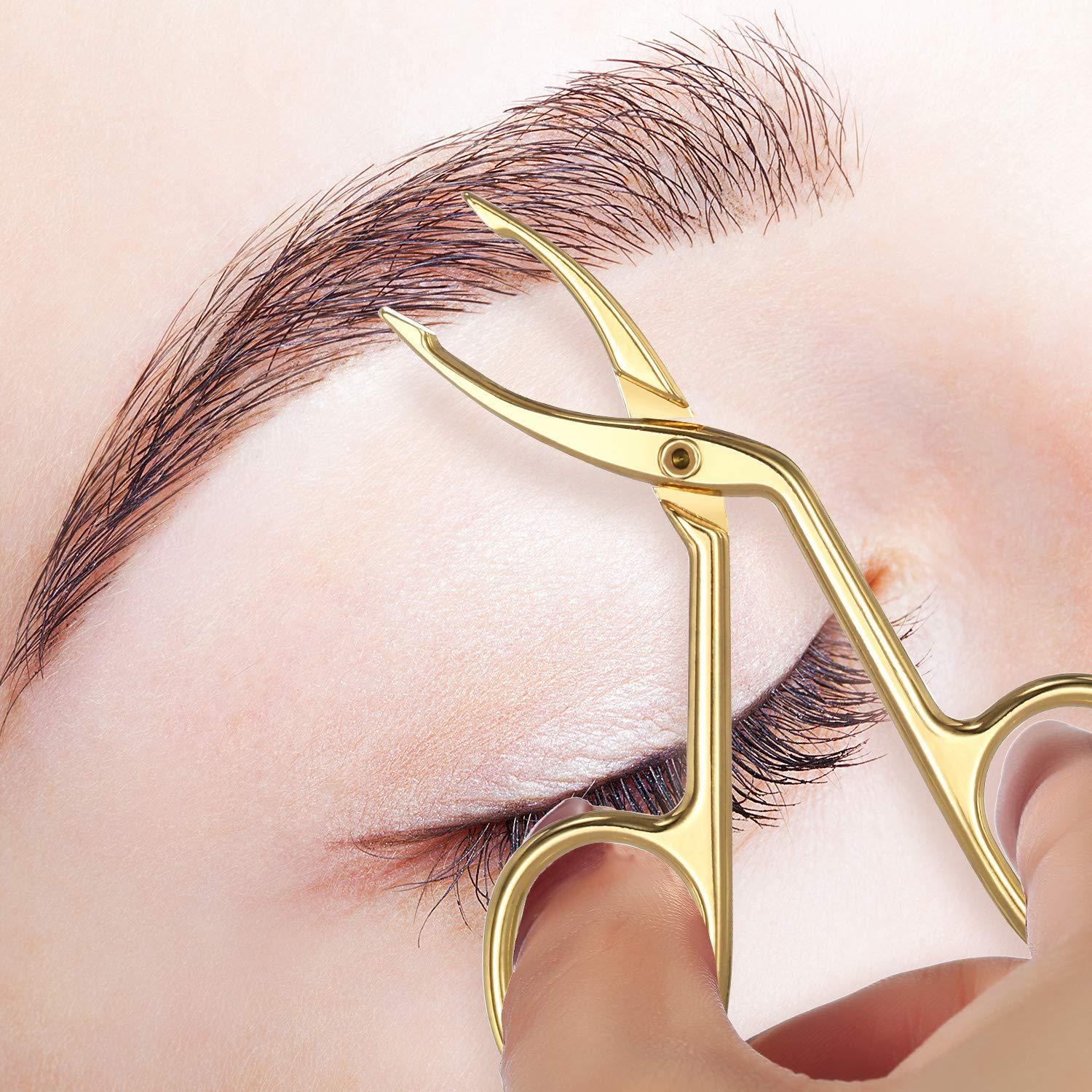 Hicarer 3 Packs Eyebrow Tweezers, Scissors Shaped Eyebrow Straight Tip Tweezers Clip, Flat Tip Tweezers Hair Plucker, Straight Tip Hairgripping Eyebrow (Gold Plated)