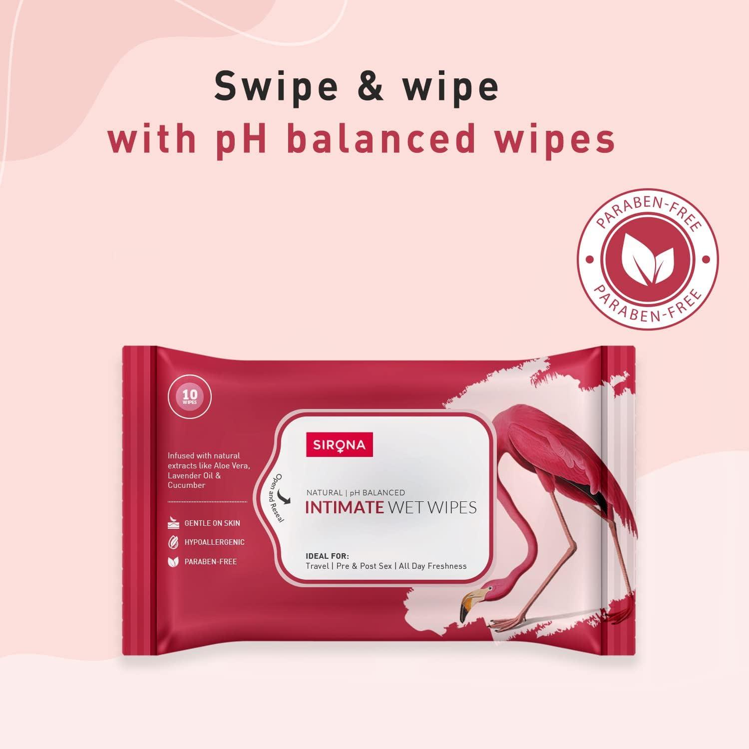 Sirona Sirona Natural Intimate Wet Wipes for Men & Women | Maintains PH Balance | Infused with Aloe Vera, Lavender Oil & Cucumber Extracts | Gentle and Safe | Hypoallergenic | Paraben Free | 20 Wipes