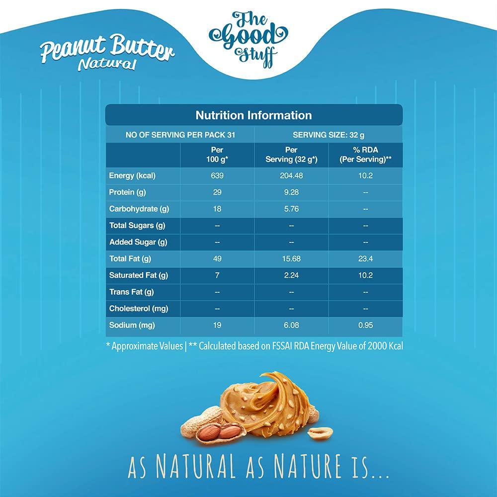 The Good Stuff The Good Stuff All Natural Peanut Butter Crunchy | Unsweetened, Protein Rich, No added Salt, Vegan, Gluten Free | Pack of 1-1kg
