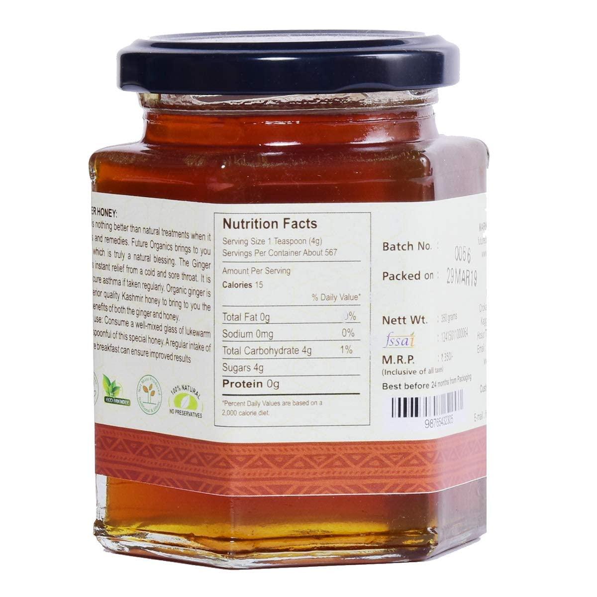 FUTURE ORGANICS –Eat Oragnic! Be Organic!! Future Organics Premium Honey with Ginger - 350 Gram | Delicious Honey Made with 100% Pure, Natural & Organic Ingredients | No Artificial Color | No Added Sugar