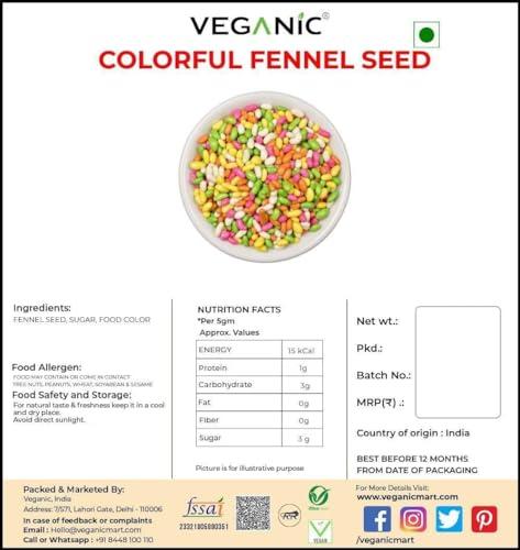Veganic Veganic Tini Mini Sounf | Sugar Coated Fennel Seed | Variyali Indian Mouth Freshener | Colorful Mini Souf | Fennel Candy | Mukhwas (200g)