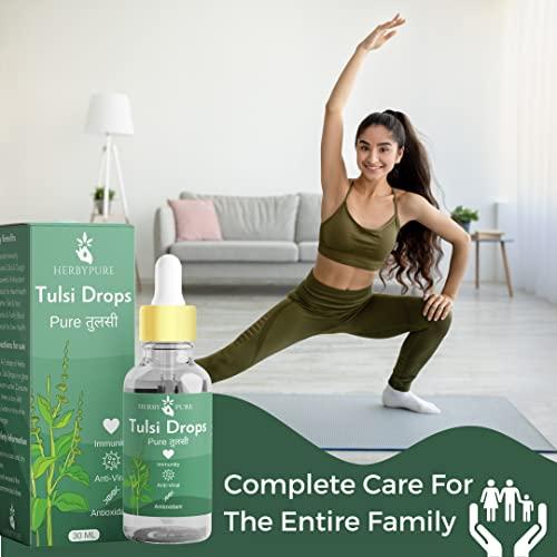 Herby Pure Herby Pure Panch Tulsi Ark Drops | Made of 5 Types of Rare Tulsi | For Immunity, Cough & Colds, Anti-Oxidant & Blood Detox | 100% Natural Drops | Pack of 2-60ML