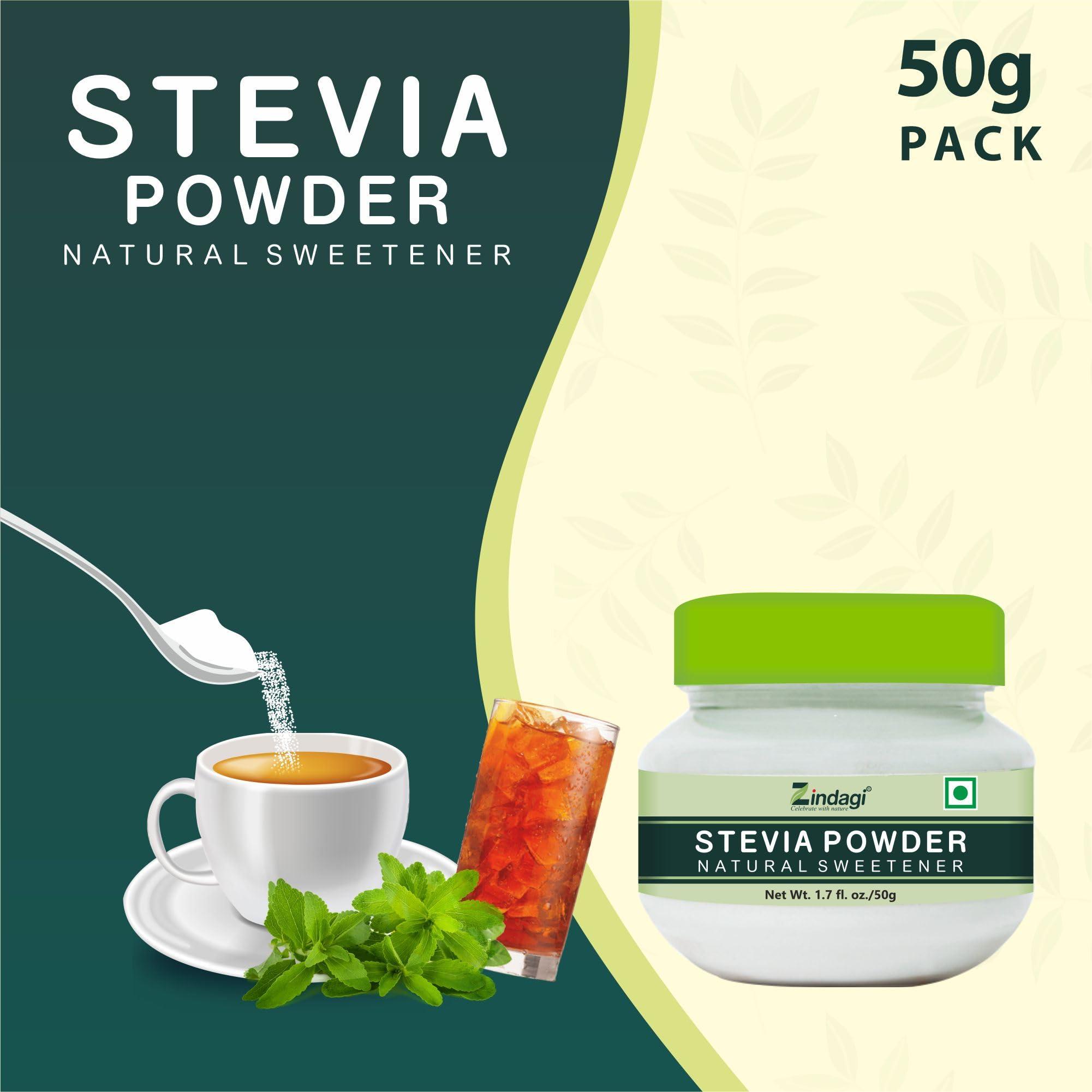 ZINDAGI Zindagi Stevia Dry Leaves 35gm & Stevia White Powder 50gm - Natural Stevia Sugar Subsitute - Sugarfree (Stevia Combo Pack)
