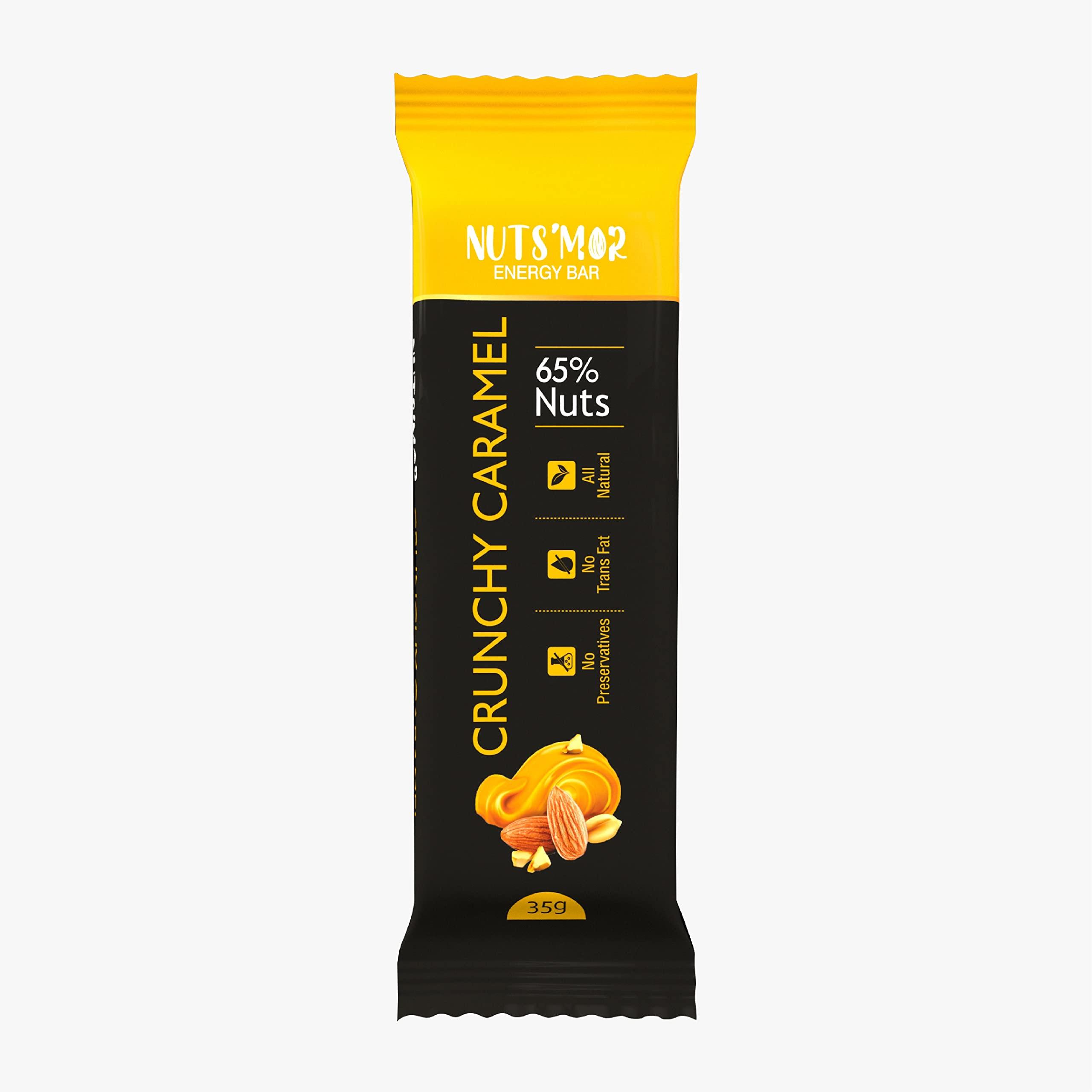 NUTS'MOR NUTS'MOR NUTRITION BAR(CRUNCHY CARAMEL) Energy Bars, Zero Trans Fats & Goodness of Honey: Pack of 6x 35g (Crunchy Caramel)