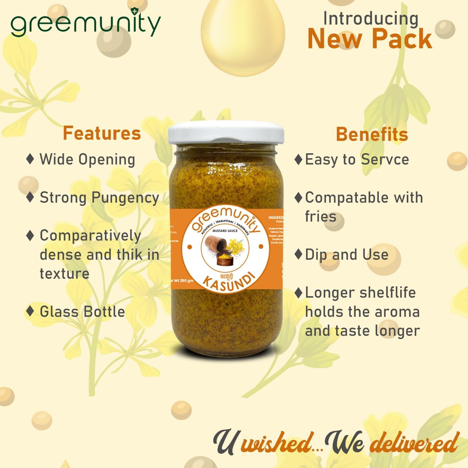 GREEMUNITY GREEMUNITY | Kasundi n Aam Kasundi Combo Pack - Original Bengali Kasundi - Authentic Handmade Orginal Bengali Kasundi n Mango Kasundi,Mustard Sauce and Mango Mustard Sauce 350 gms each [Pack of 2]