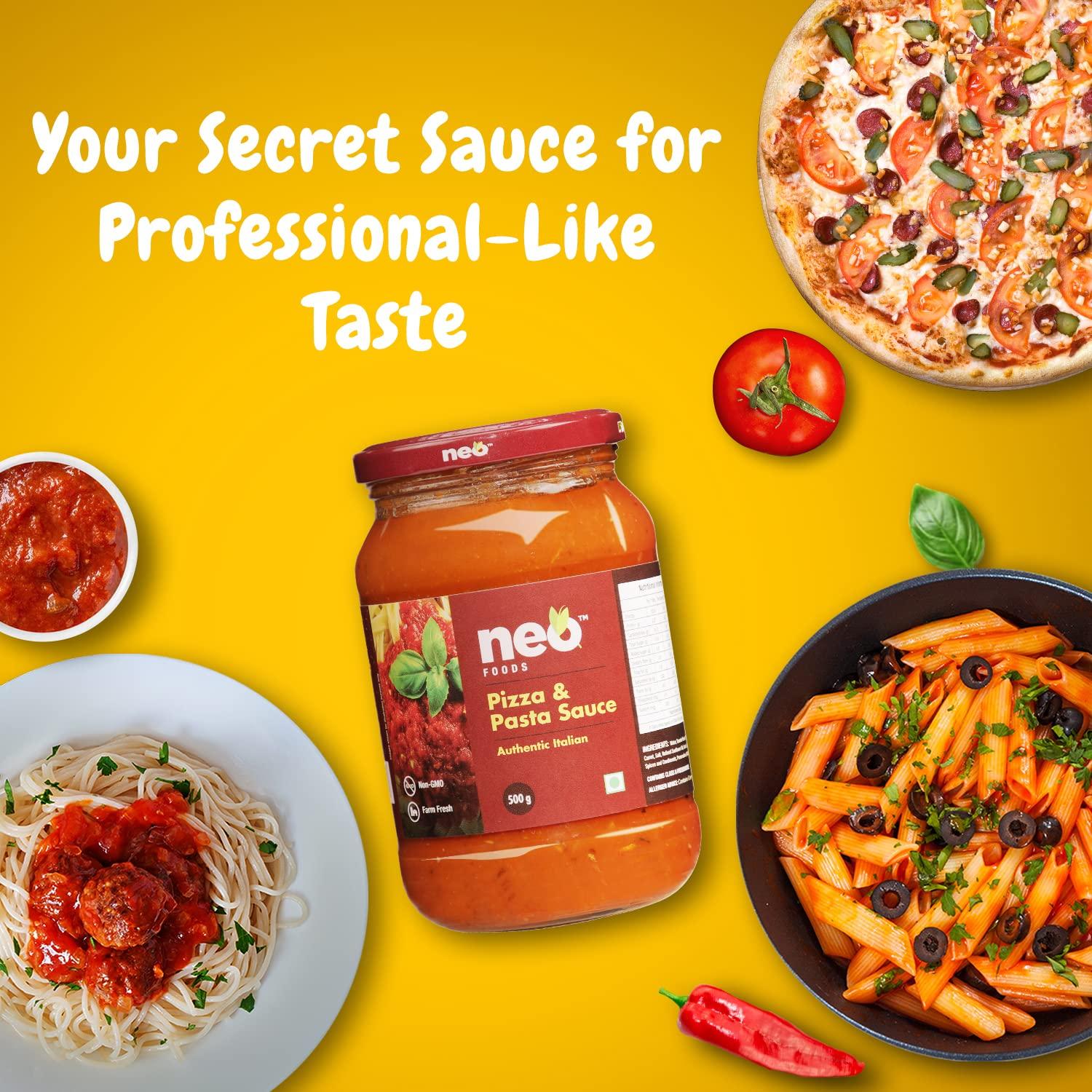 Neo Neo Pizza Pasta Sauce 500g & Hot Sauce 215g I Made with Ghost Peppers (Bhut Jolokia Chilli) I Topping & Dip for Snacks,Mix with Cheese,Mayonnaise I Ready to Eat I Farm Fresh I Vegan