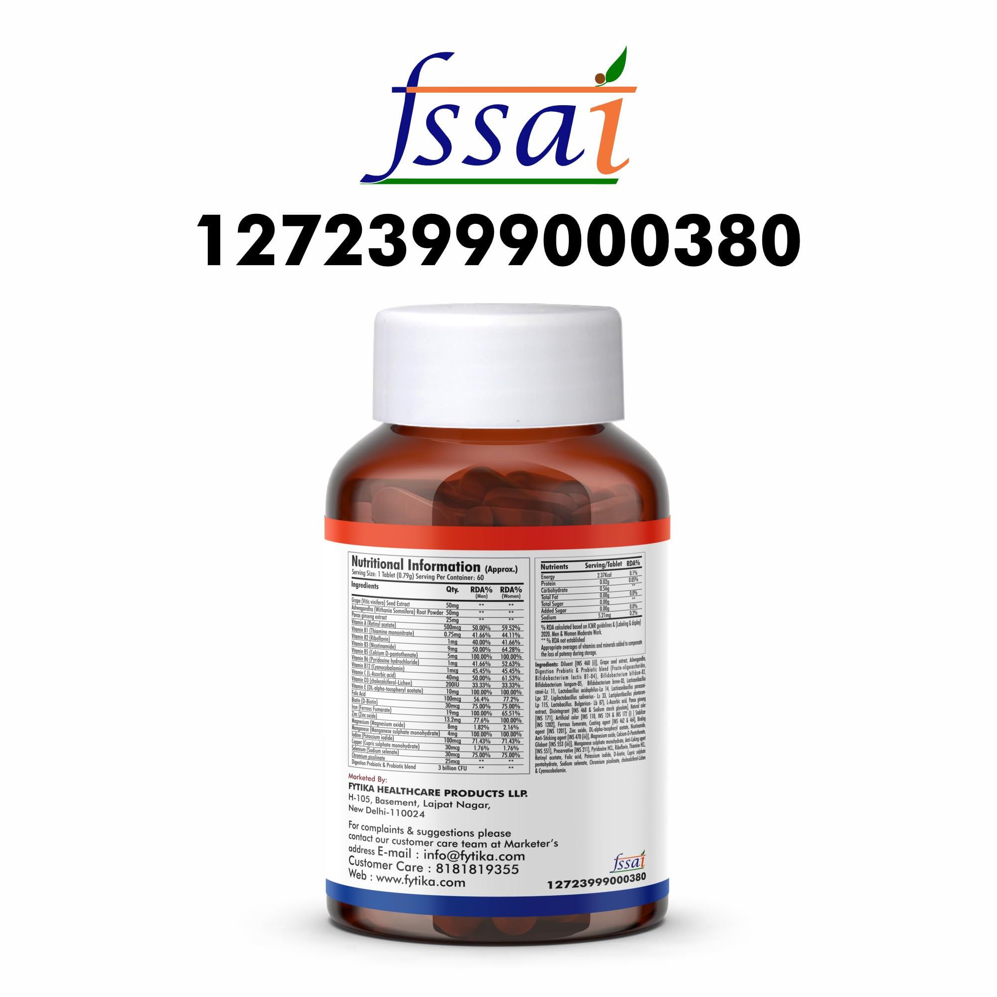 FYTIKA Fytika Healthcare Products Vita 365|Multivitamin For Men & Women|With Ashwag&ha,Ginseng,Probiotics & Prebiotics & Biotin| Enhances Energy,Stamina,Immunity & Digestion|120 Tablets, 180 grams