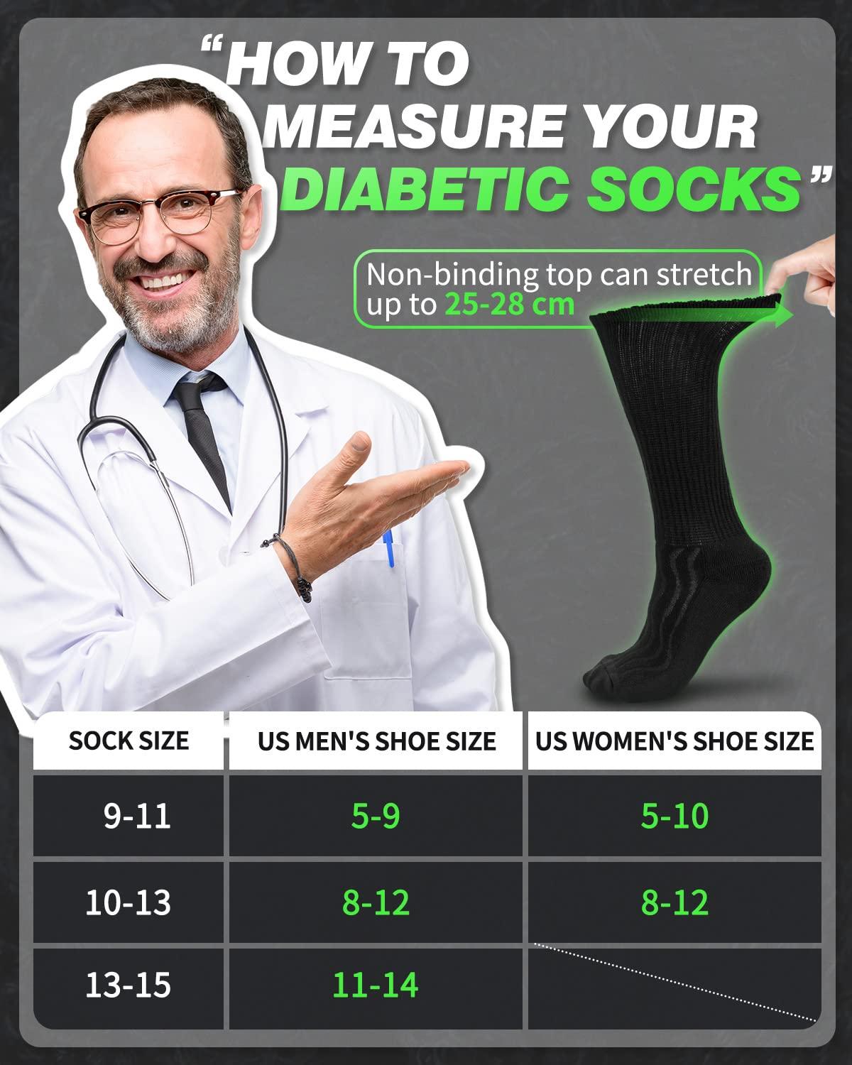 LIN LIN Diabetic Socks for Men & Women, 6 Pairs Crew/Ankle Socks with Cushion, Non-Binding, Extra Wide Top, Loose Fit