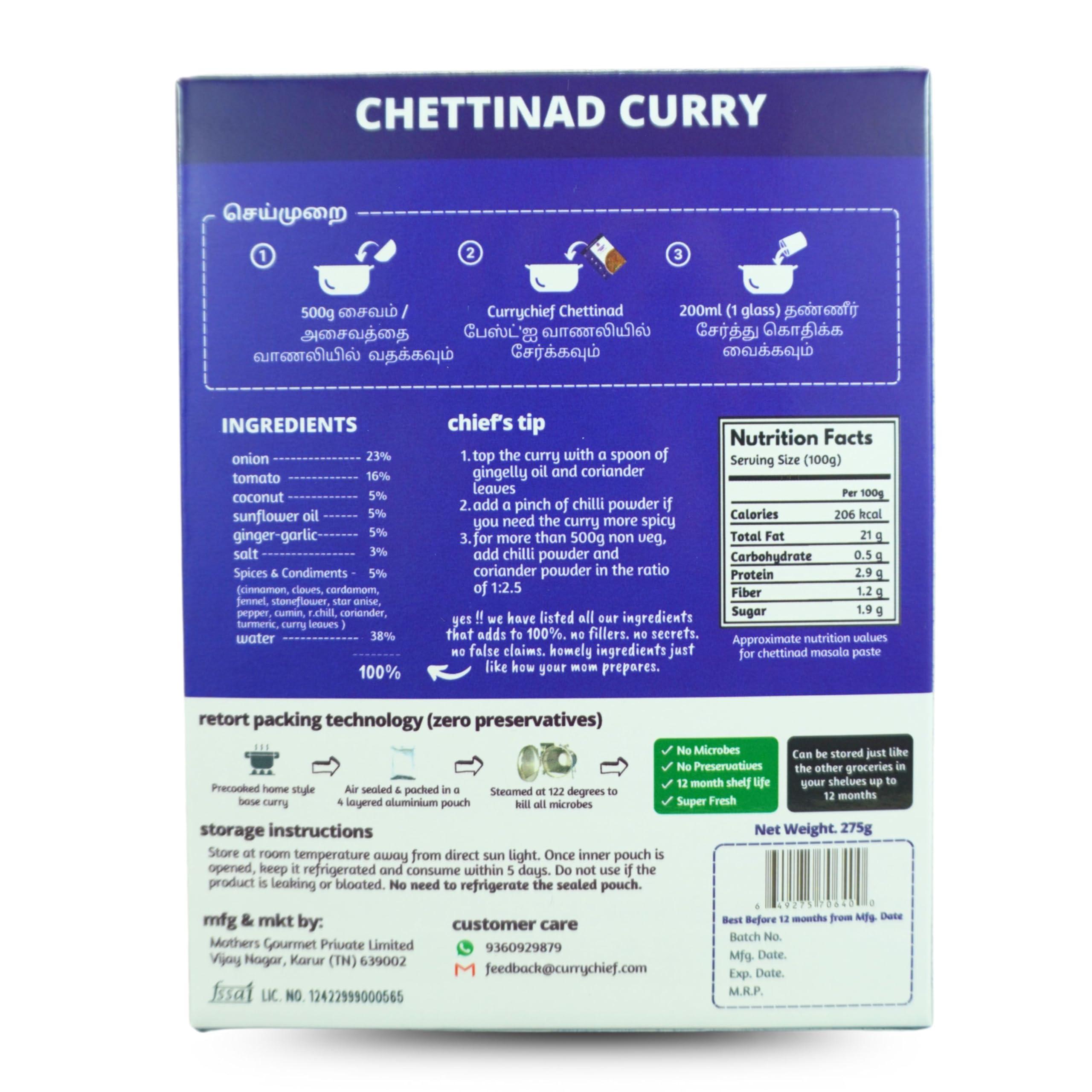 currychief CurryChief Chettinad Curry Paste | Pack of 2 | Just add Chicken and Water | 100% Veg | Chicken Masala | Cook in 10 Minutes | For 500g Chicken |100% Natural | Zero Preservatives | Net Weight 275g | Serves 3-4