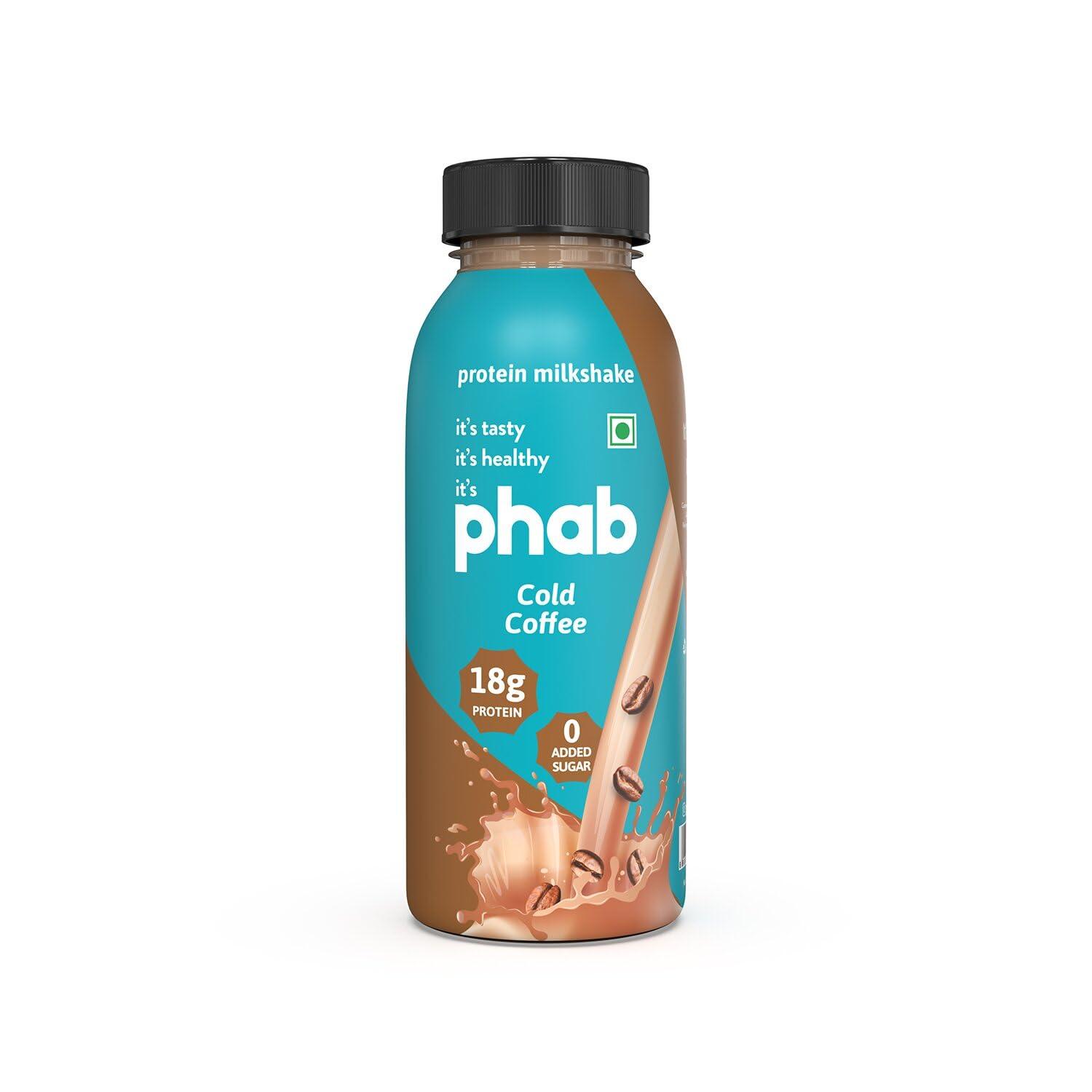 Phab Phab Cold Coffee Protein Milkshakes with 18g Protein & No Added Sugar | Gluten-Free & Gut-Friendly, Trans Fat Free | Rich Source of Fibre & Pre-biotics | Healthy & Delicious Protein Shake (200ml, Pack of 6)