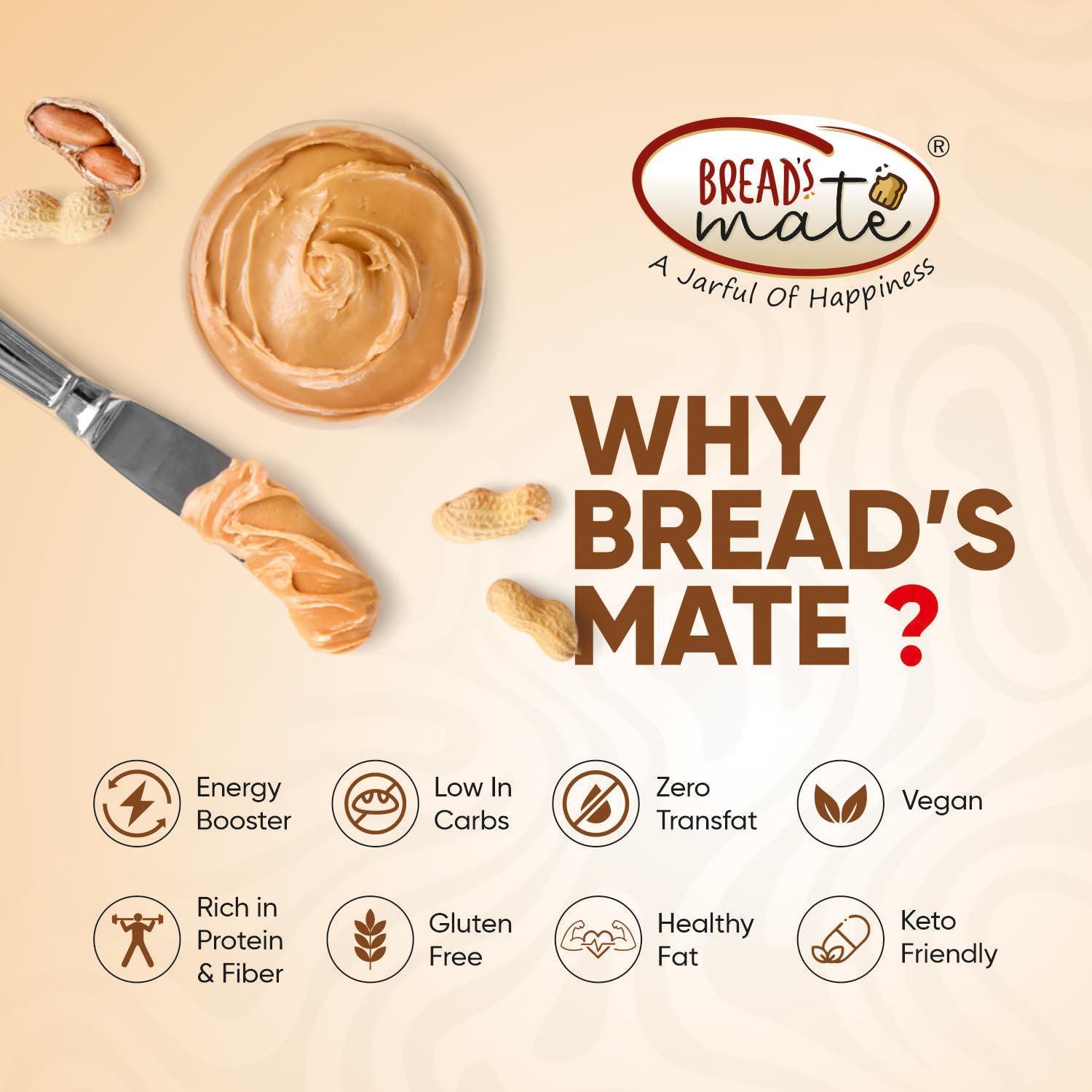 BREAD\'SMATE BREAD\'SMATE Peanut Butter 400Gm Jar | High Protein | Naturally Gluten Free | Vegan | Trans Fat Free (Classic Creamy)