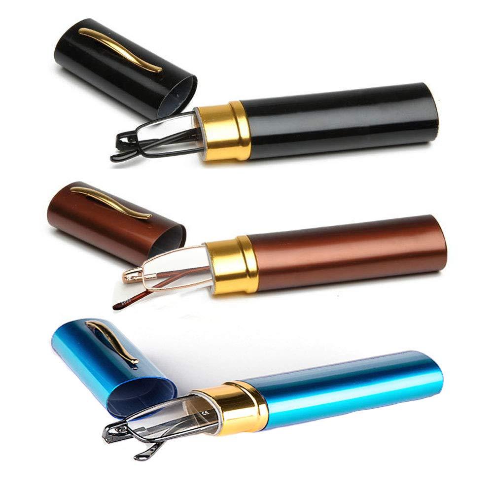 REAVEE REAVEE 3 Pair Slim Pen Reading Glasses Tube Readers Small Reader Glasses w Portable Clip Case Spring Hinged Eyeglasses 3.5 Strength