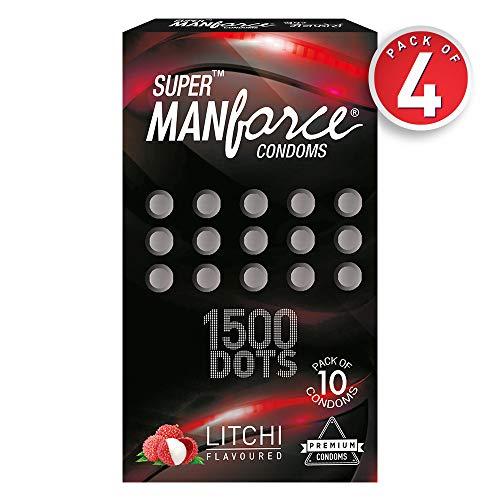 Manforce Manforce Extra Dotted Condoms, Litchi Flavoured- 10 Pcs x Pack of 4