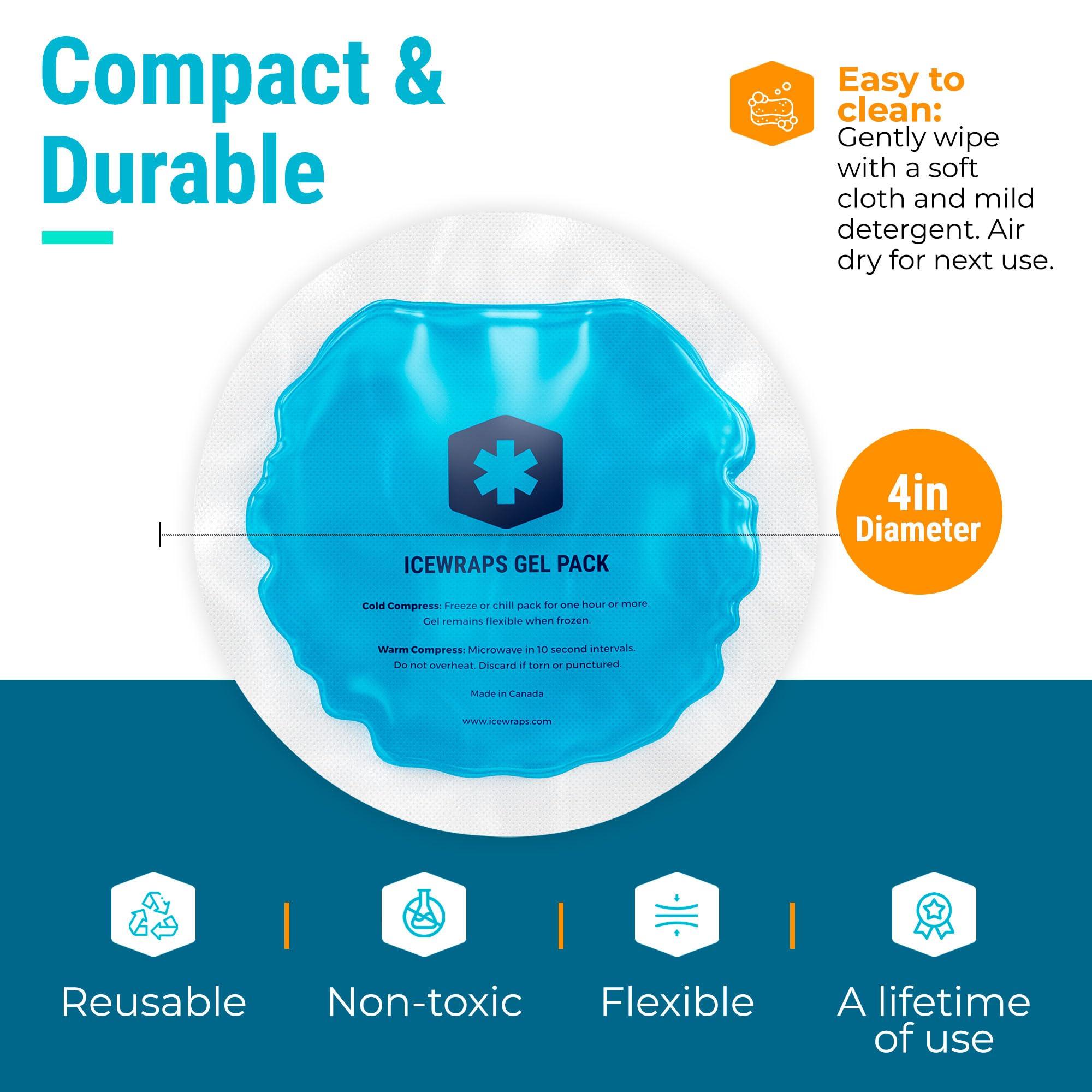 ICEWRAPS ICEWRAPS Round Reusable Hot or Cold Gel Ice Packs with Cloth Backing for Wisdom Teeth, Breastfeeding, Tired Eyes, Kids Injuries, Headaches, Sinus Relief (Blue) - Pack of 5