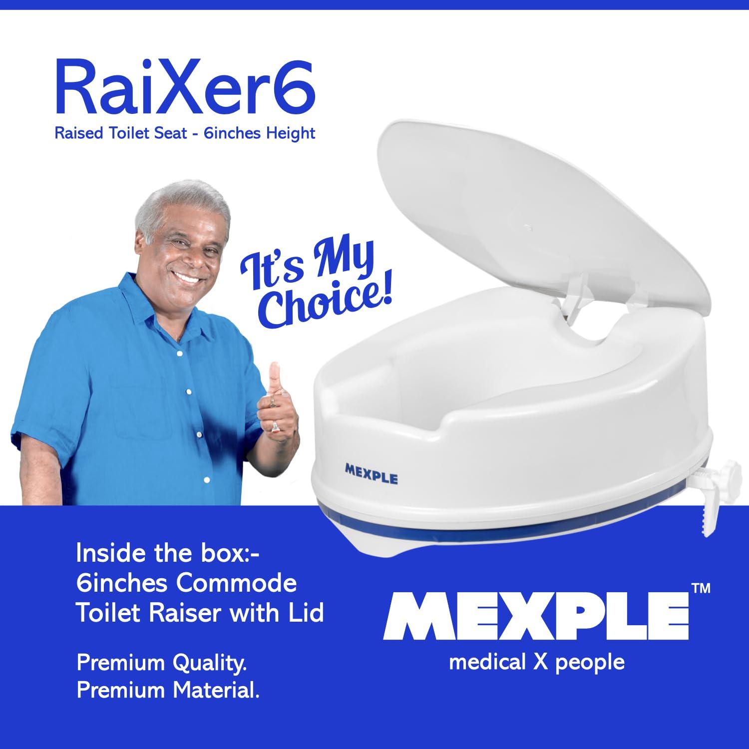 MEXPLE MEXPLE RaiXer6 Raised Toilet Seat 6 Inches | Plastic Commode Seat Raiser Elevator Extension | Tool Free Installation | For Handicap, Knee Patients, Old Senior Citizen