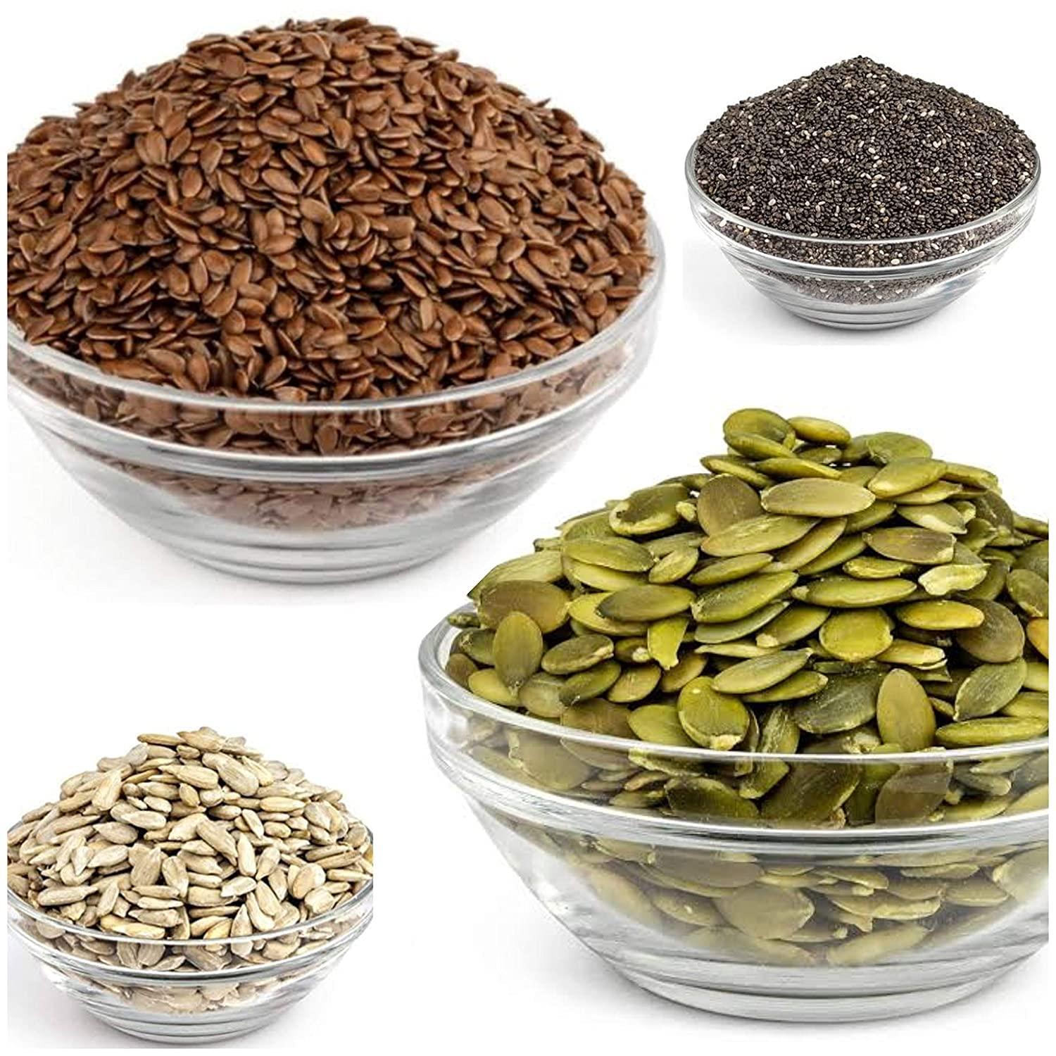 WONDERCHOICE FOODS WONDERCHOICE FOODS Healthy Raw Seeds Combo for Eating 400gms Pack of 4 Each 100gm Mix Seeds, (Pumpkin Seeds, Sunflower Seeds, Chia Seeds, Flax Seeds), Seeds Mix for Eating Organic, (Pack of 400 gram)