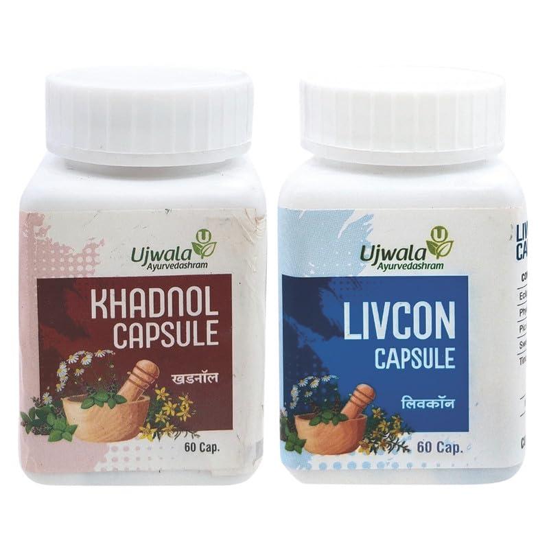 Ujwala Ayurvedashram Ujwala Ayurvedashram KHADNOL+LIVCON CAPSULE (Pack of 60 caps + 60 caps)