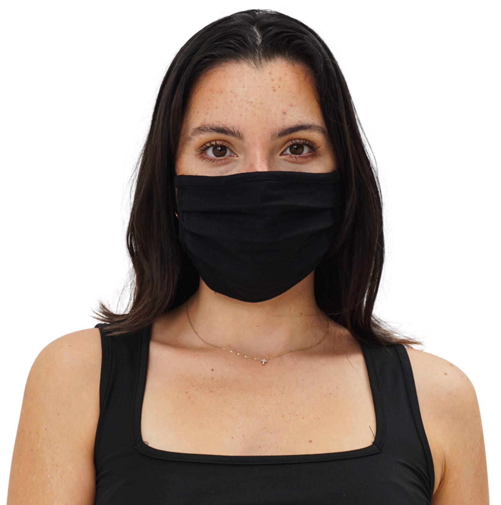 Simlu 3 Pack Simlu Unisex Reusable Pleated Fabric Face Mask with Adjustable Elastic, 2 Layer, Washable, Nose Wire Black Face Mask for Men Women and Kids