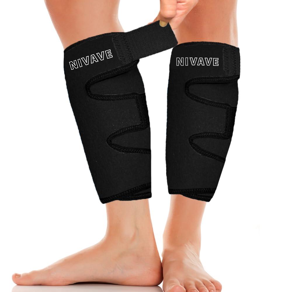 Nivave Nivave Calf Support Brace, Shin Splint Compression, Lower Leg Wrap Support for Torn Calf Muscle, Strain, Sprain, Pain Relief, Tennis Leg (20 inches stretchable, Unisex, Pair, Universal, Black, 2)