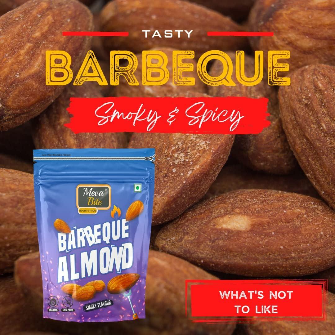 MEVABITE Mevabite Roasted & Smoky Almonds - 200g | Fresh Barbeque Flavored - Crunchy Nuts | High in Fiber & Boost Immunity - (Bbq) Angithi Roasted Dry Fruit - Zero Oil - Party Snacks | Resalable Pouch