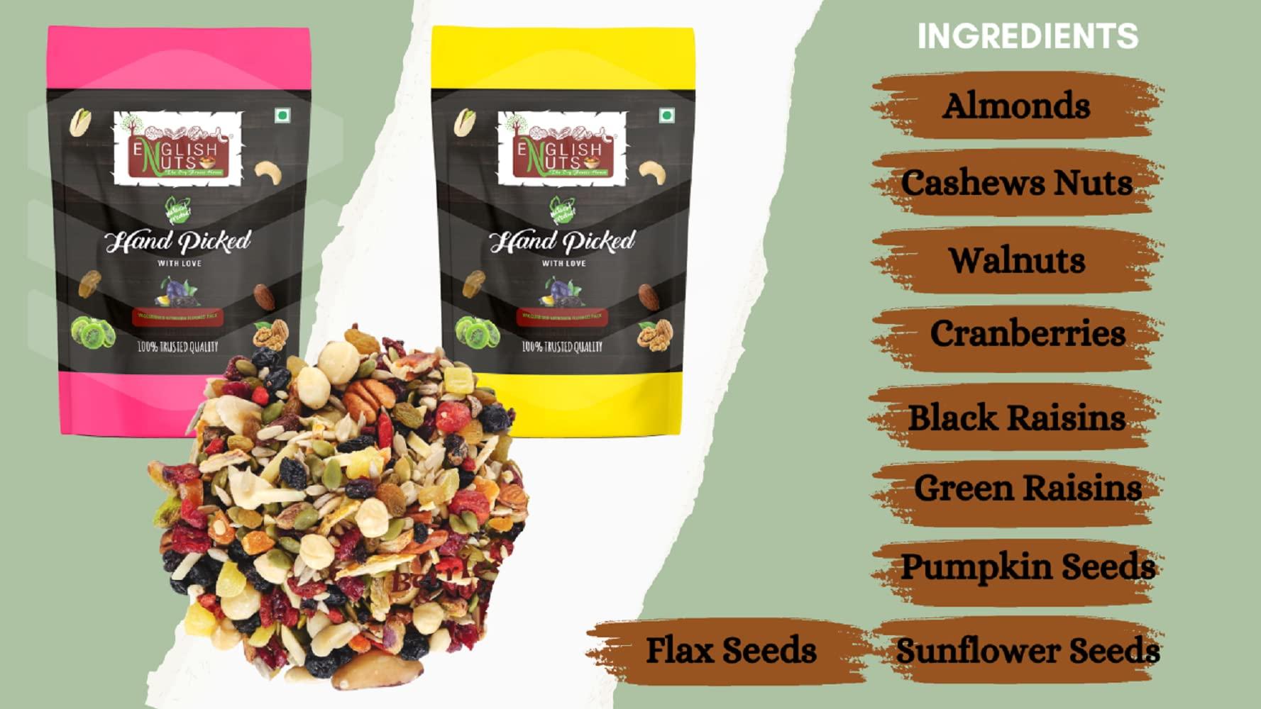 ENGLISH NUTS-THE DRY FRUITS HOUSE ENGLISH NUTS-THE DRY FRUITS HOUSE Mixed Dry Fruit, Nuts, Seeds, Berries - 1Kg Trial Mix| 10+ Varieties Like Almonds, Walnuts, Cranberry, Flax Seed & Many More.
