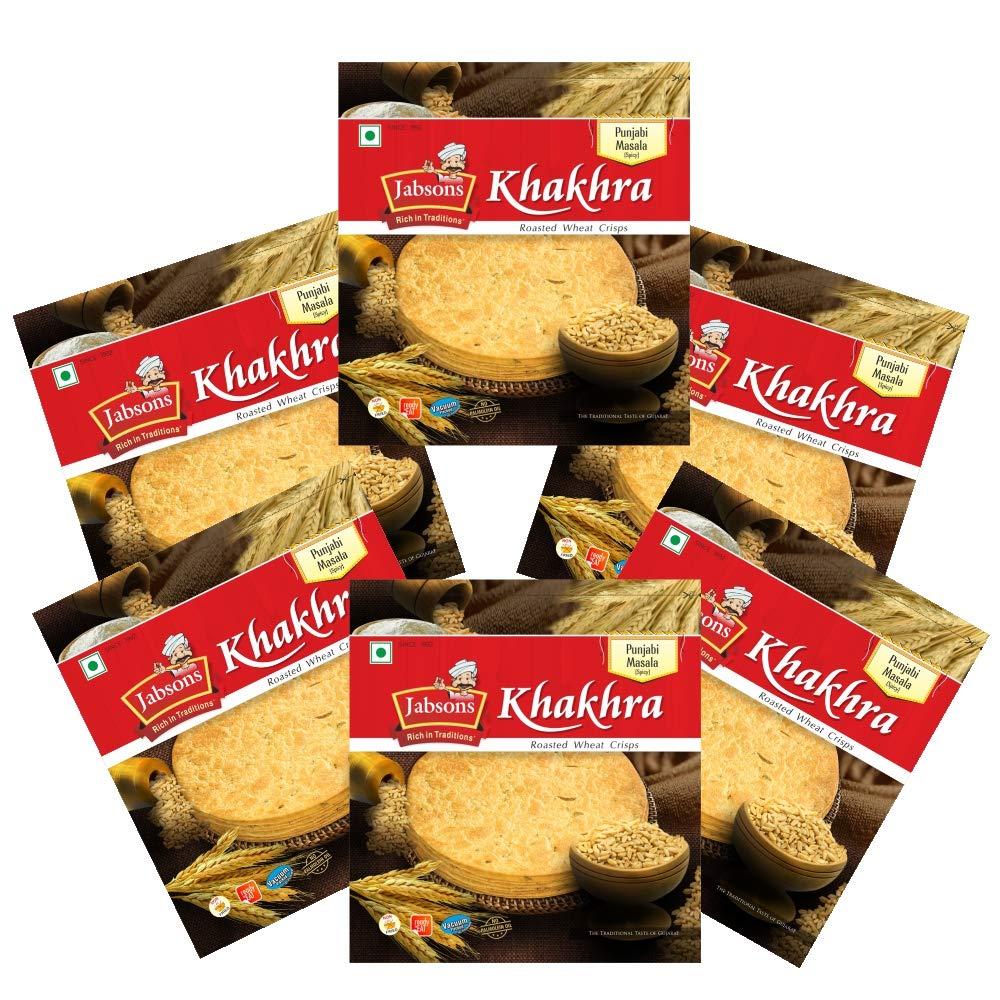 Jabsons Jabsons Roasted Punjabi Masala Khakhra | Delicious and Nutritious Vacuum Packed Tea Time Healthy Indian Snack | Crispy Diet Friendly Khakhra | Cottonseed Oil Healthy Snacks 180gm (Pack of 6)