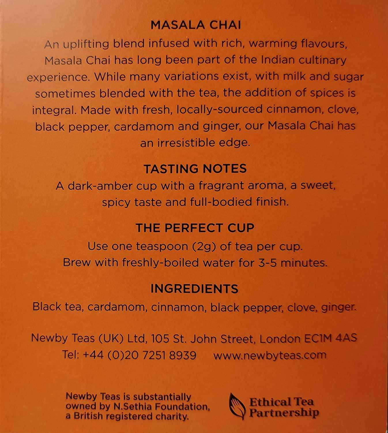 Newby Newby Masala Chai | Loose Leaf Black Tea | Made with Fresh, Locally Sourced Cinnamon, Clove, Black Pepper, Cardamom and Ginger | Fragrant Aroma | Sweet, Spicy Taste | 100g