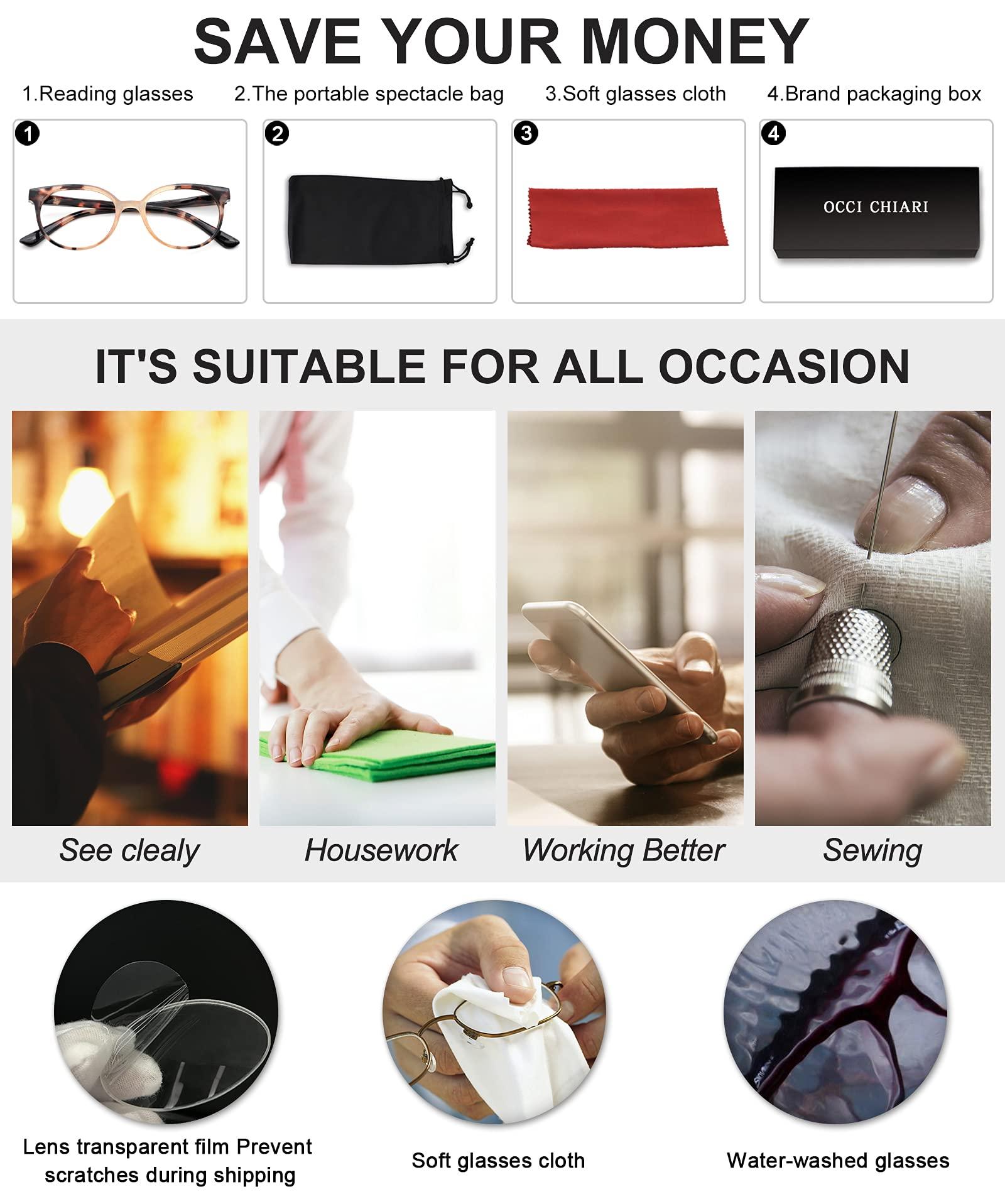 OCCI CHIARI OCCI CHIARI Narrow Reading Glasses Women Colorfull Cute Readers for Petite Face(Brown 1.5+) 1.0 1.25 1.5 1.75 2.0 2.25 2.5 2.75 3.0 3.5 4.0 5.0 6.0